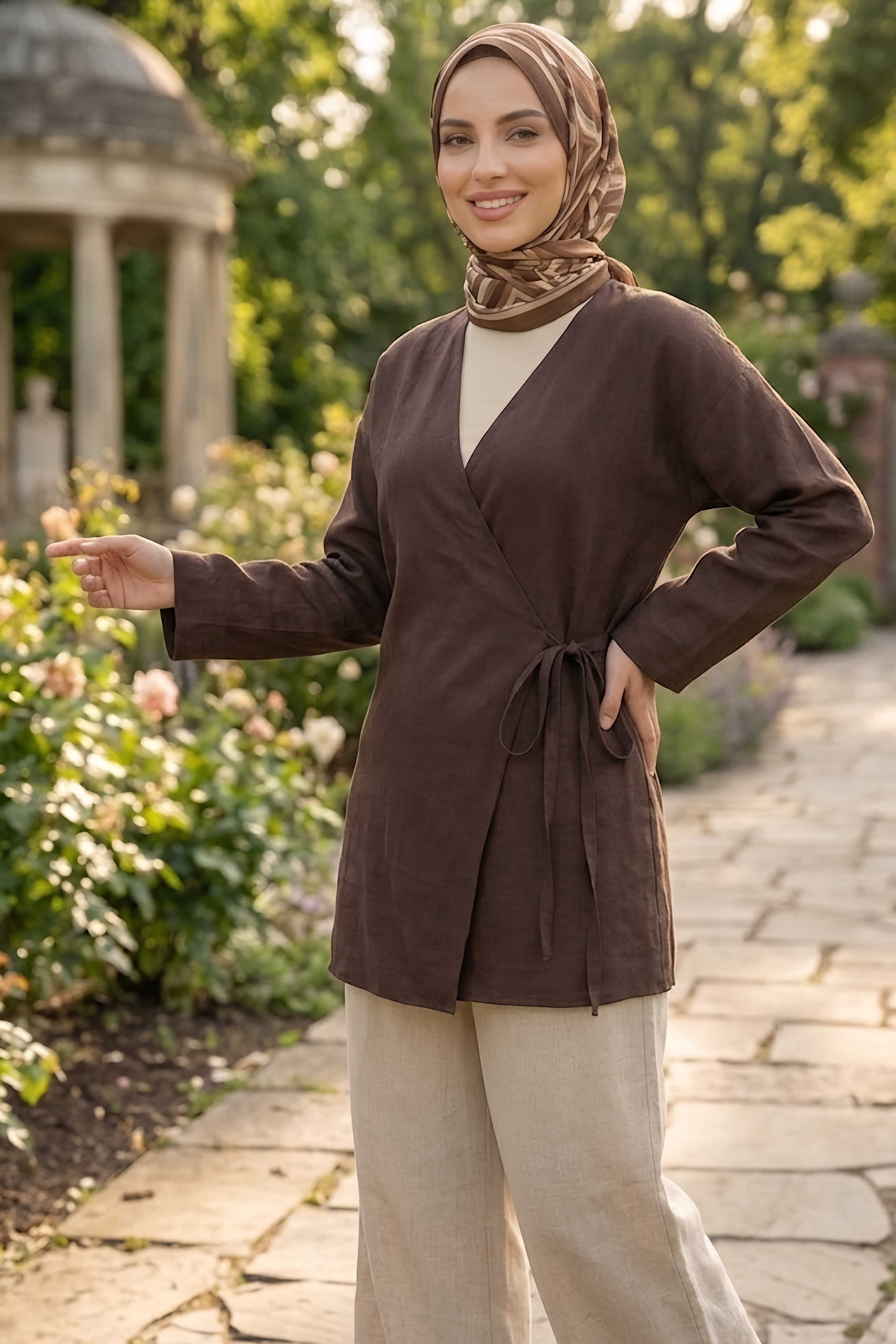 Yandan Bağcık Detaylı Ceket Kahve - 2149-KAHVE - 2