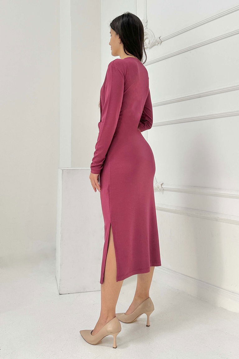 Yandan Bağlama Detaylı Modal Elbise - 27880-BORDO - TOFİSA