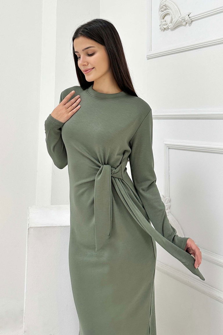 Yandan Bağlama Detaylı Modal Elbise - 27880-HAKI - TOFİSA