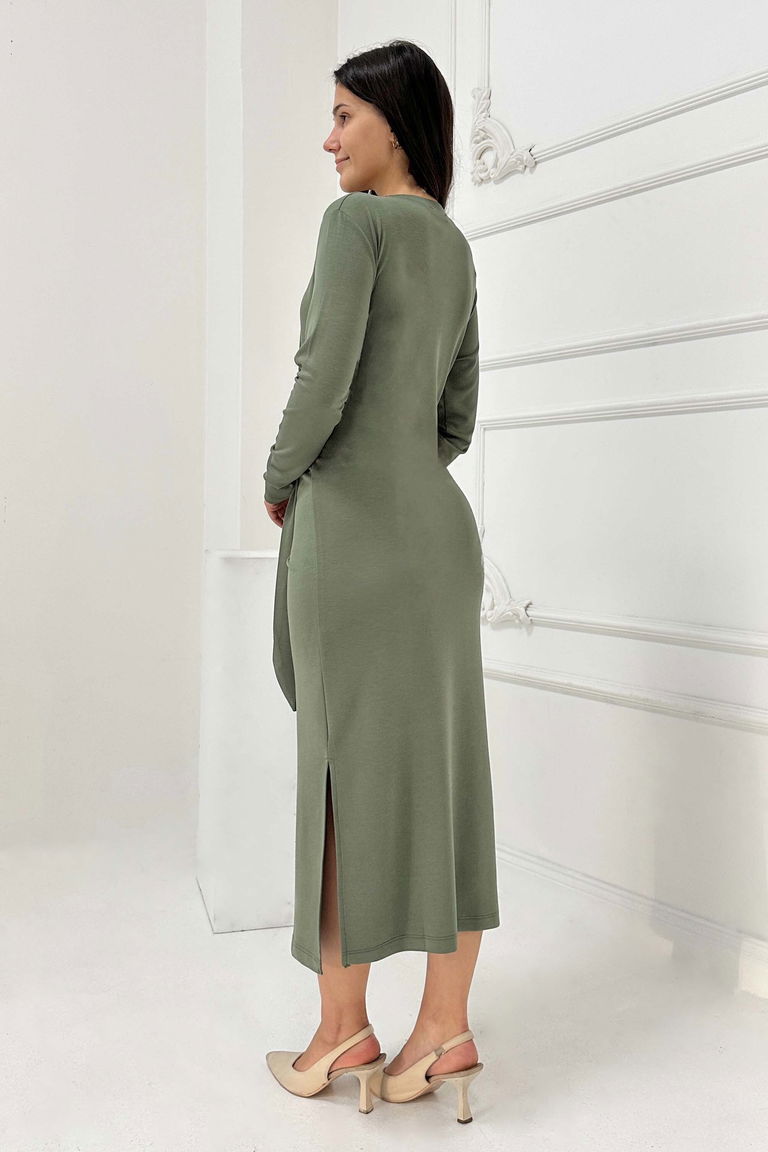 Yandan Bağlama Detaylı Modal Elbise - 27880-HAKI - TOFİSA