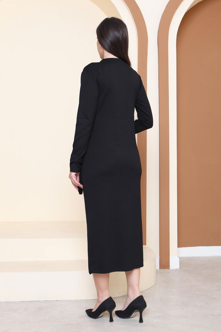 Yandan Bağlama Detaylı Modal Elbise - 27880-SIYAH - TOFİSA