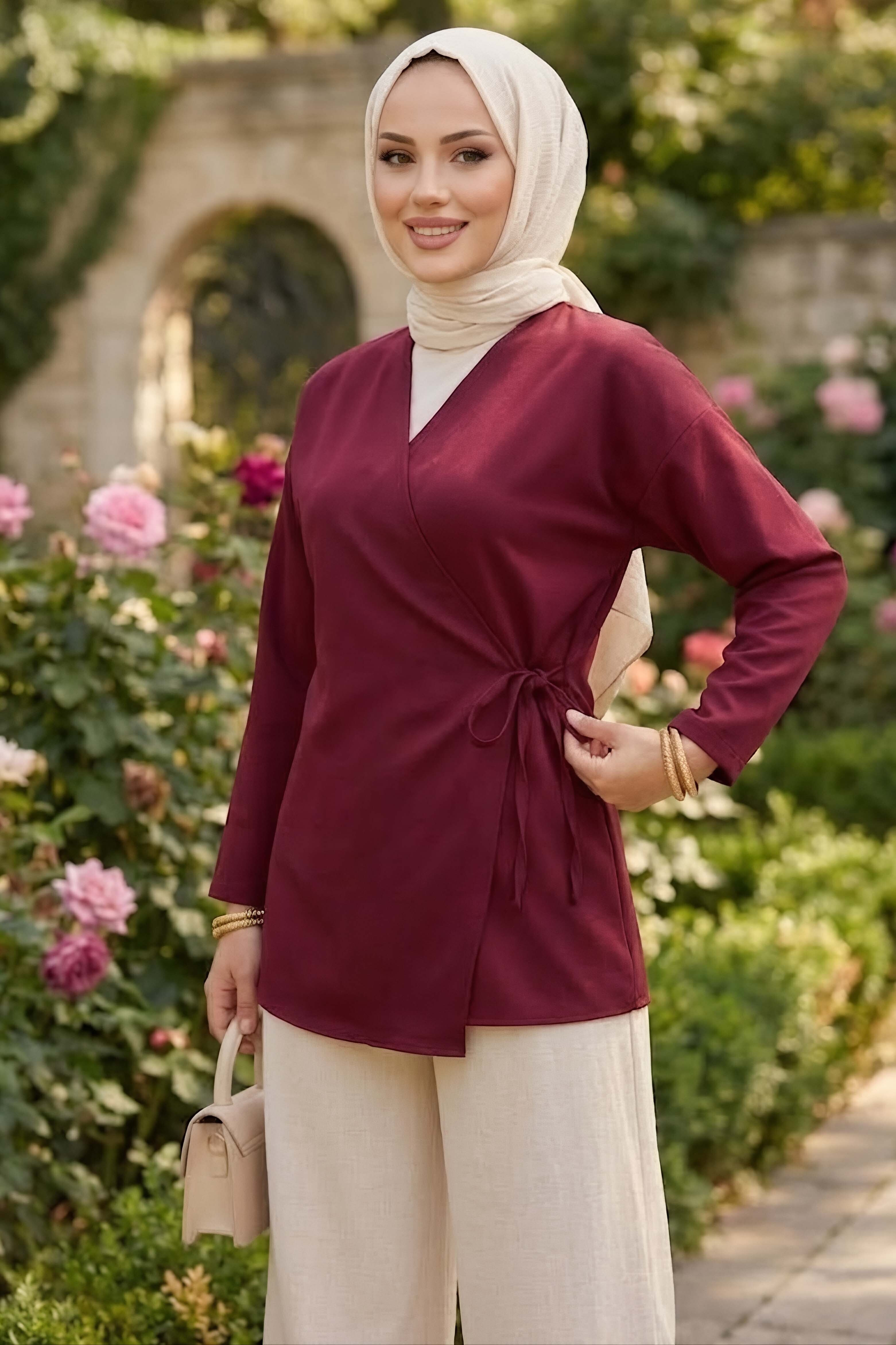 Yandan Bağlamalı Ceket Bordo - 28766-BORDO - 1