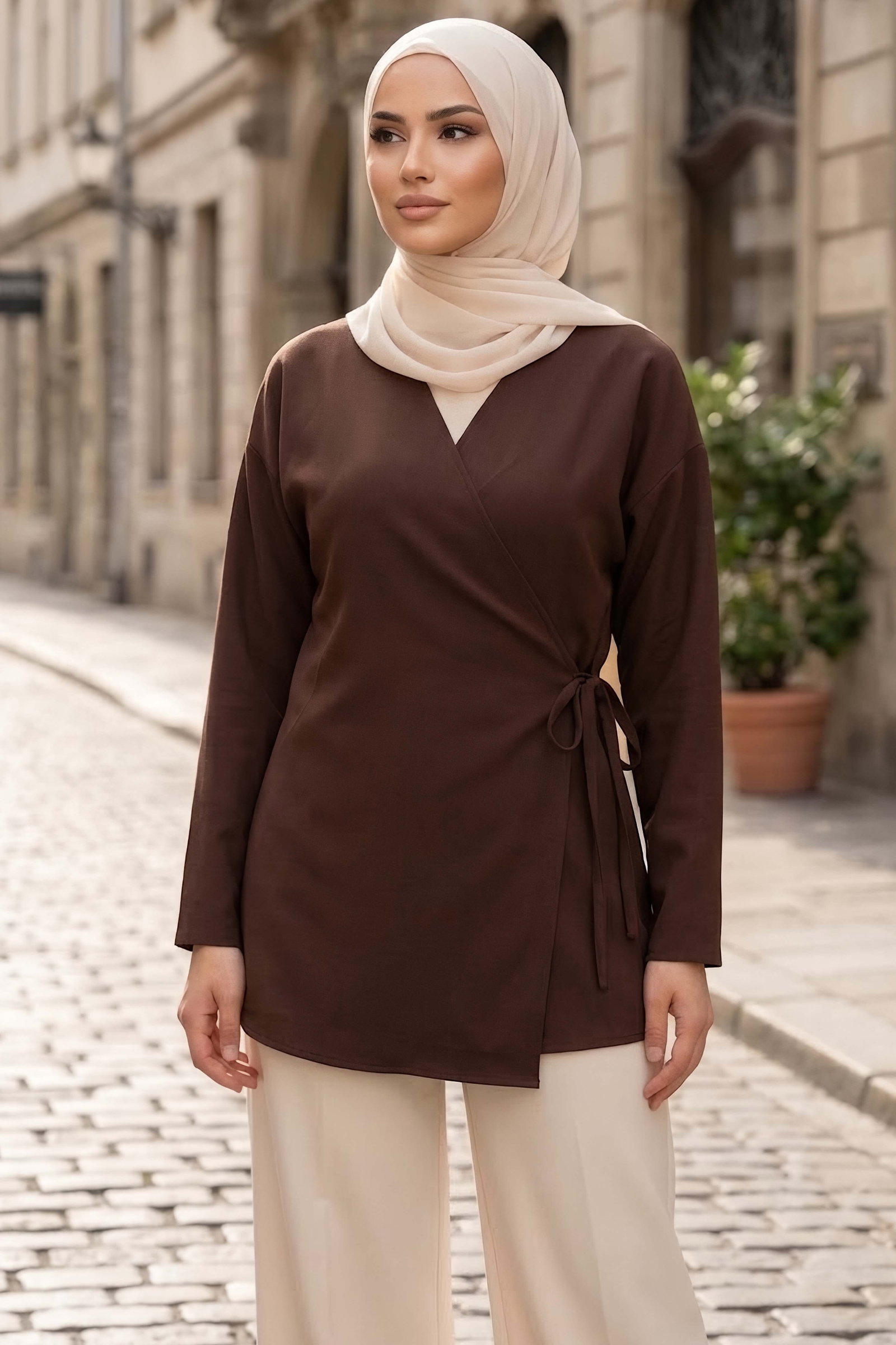 Yandan Bağlamalı Ceket Kahve - 28766-KAHVE - 1