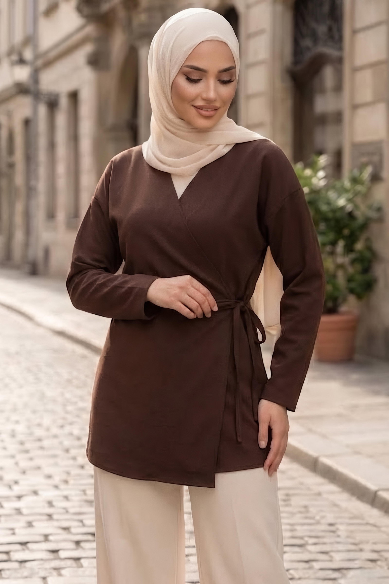 Yandan Bağlamalı Ceket Kahve - 28766-KAHVE - 2