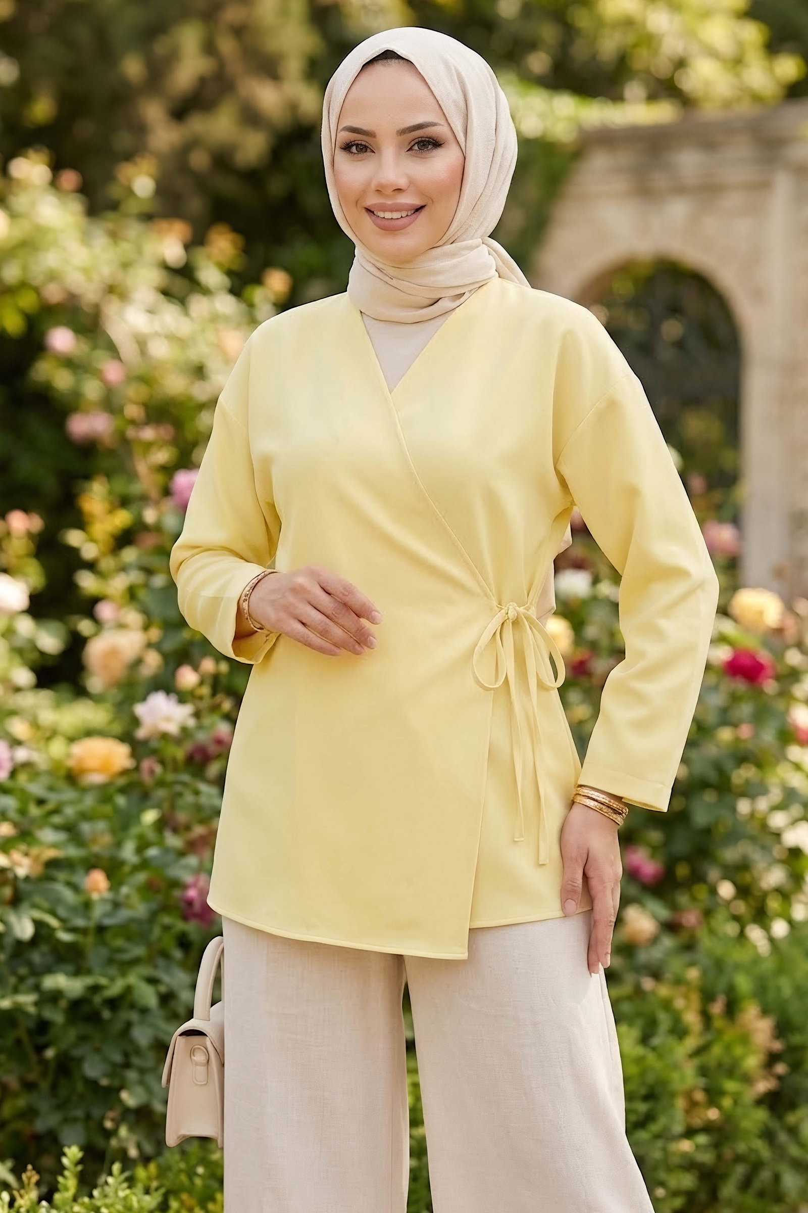 Yandan Bağlamalı Ceket Sari - 28766-SARI - 1