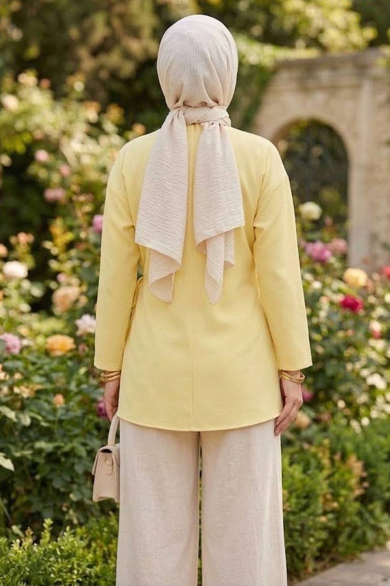 Yandan Bağlamalı Ceket Sari - 28766-SARI - 3
