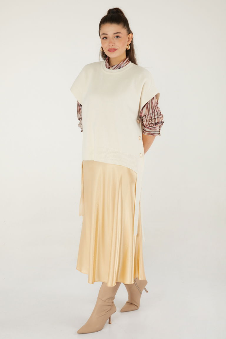 Yandan Bağlamalı Düğmeli Triko Süveter - 27638 - TOFİSA