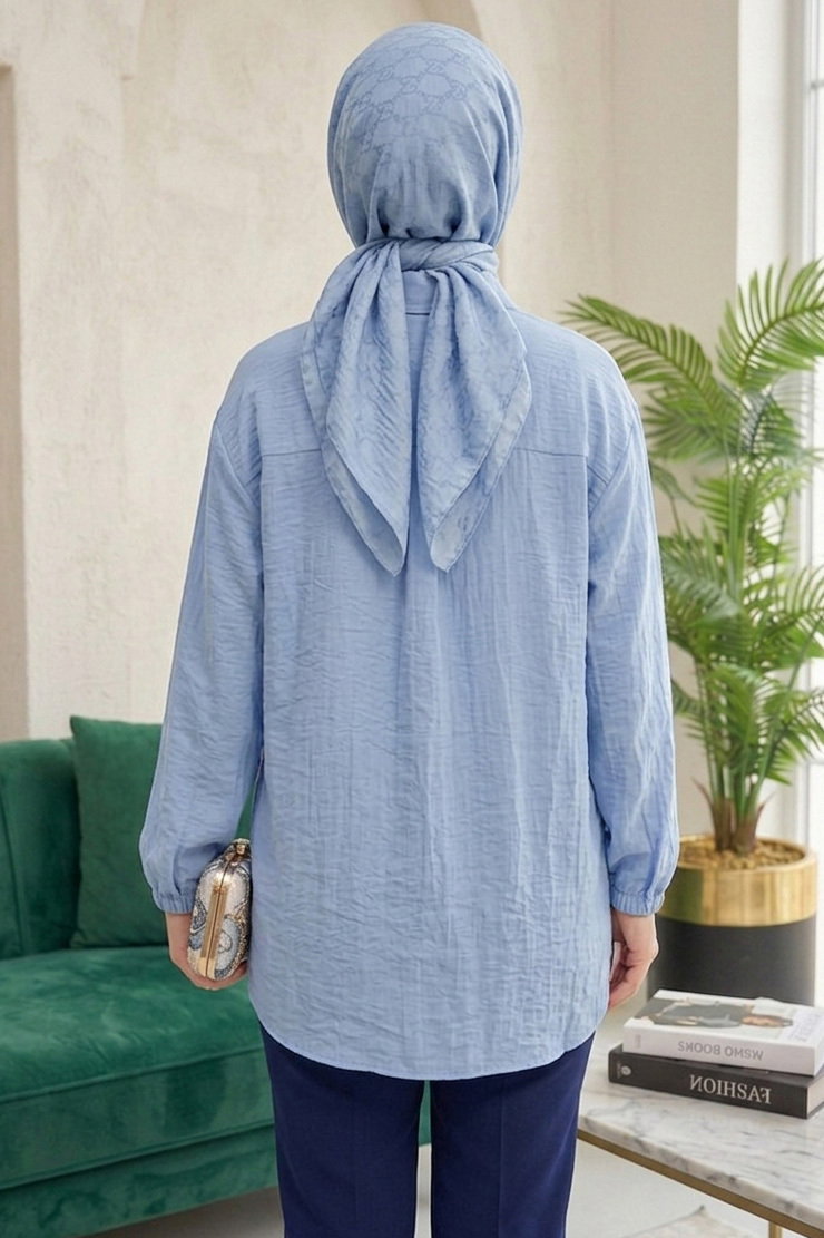Yandan Düğme Detaylı Pullu Gömlek - 1304-BEBE-MAVI - 3