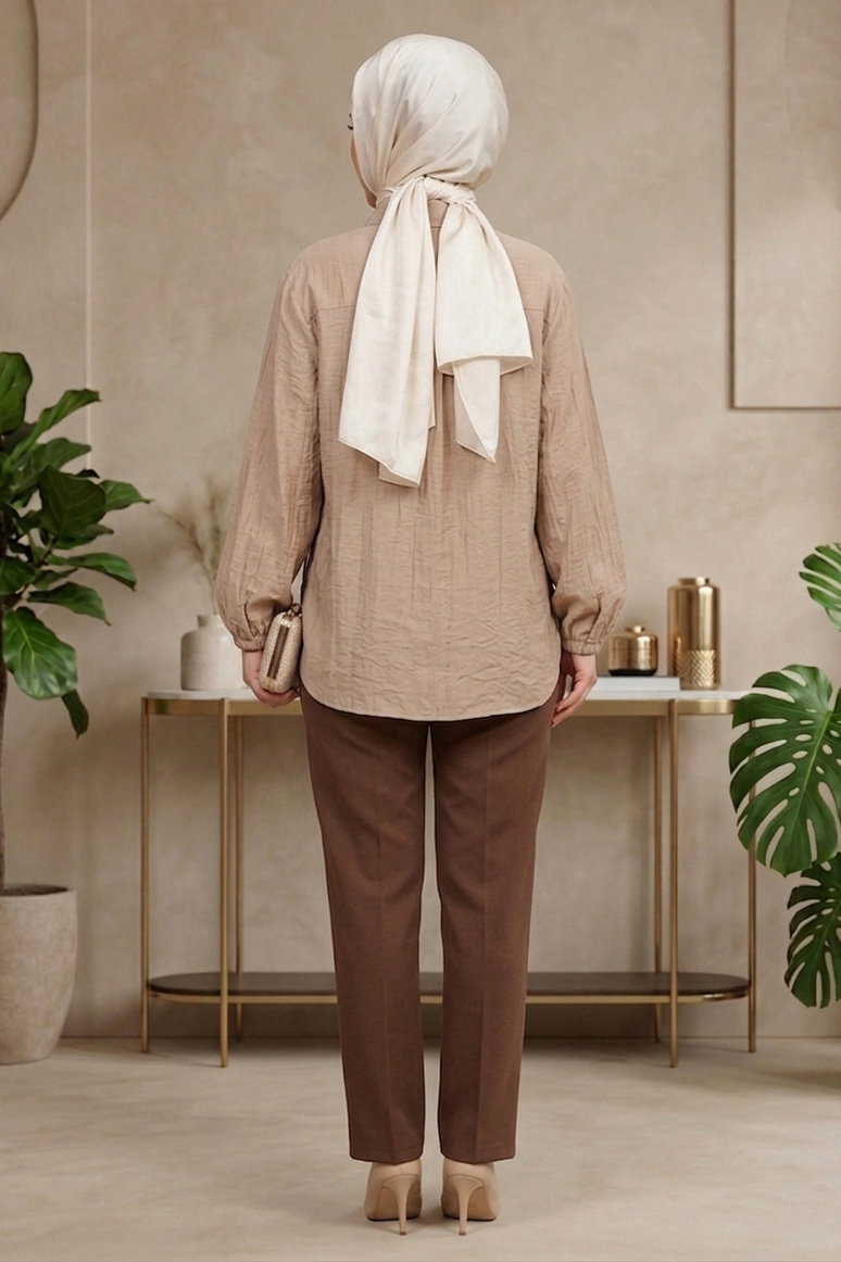 Yandan Düğme Detaylı Pullu Gömlek - 1304-BEJ - 3