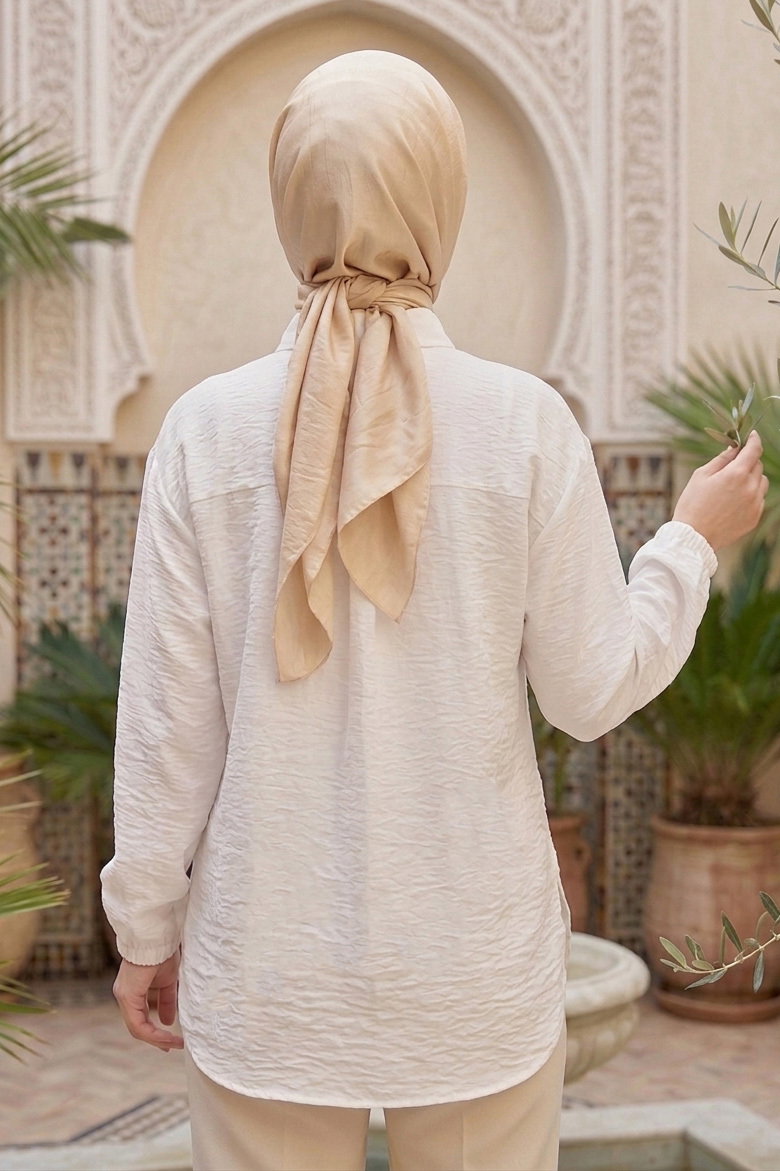 Yandan Düğme Detaylı Pullu Gömlek - 1304-BEYAZ - 3