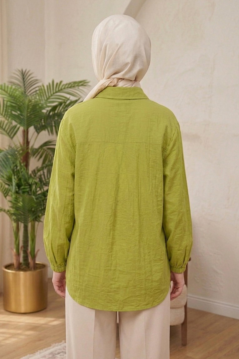 Yandan Düğme Detaylı Pullu Gömlek - 1304-FISTIK-YESILI - 3