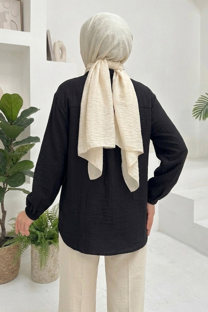 Yandan Düğme Detaylı Pullu Gömlek - 1304-SIYAH - 3