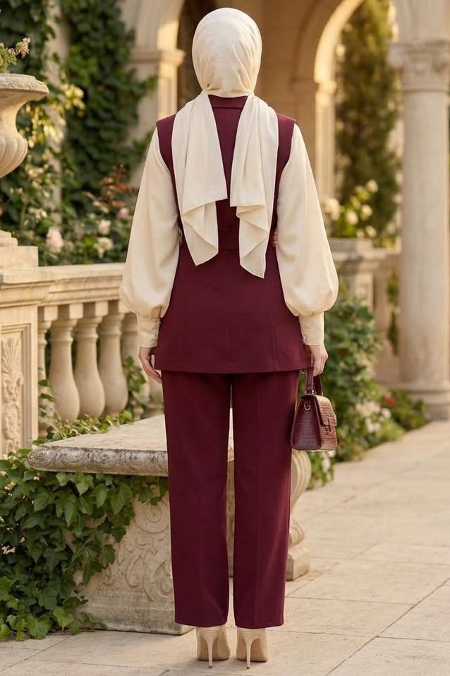 Yandan Kemer Ceket Pantolon Takım Mürdüm - 29053-MURDUM - 3