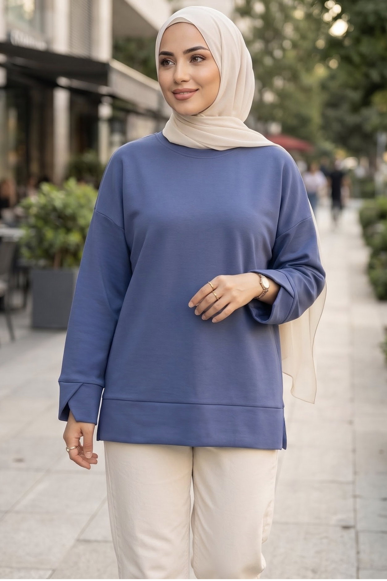 Yandan Ve Kol Yırtmaçl Tnik Indigo - 29328-INDIGO - 1