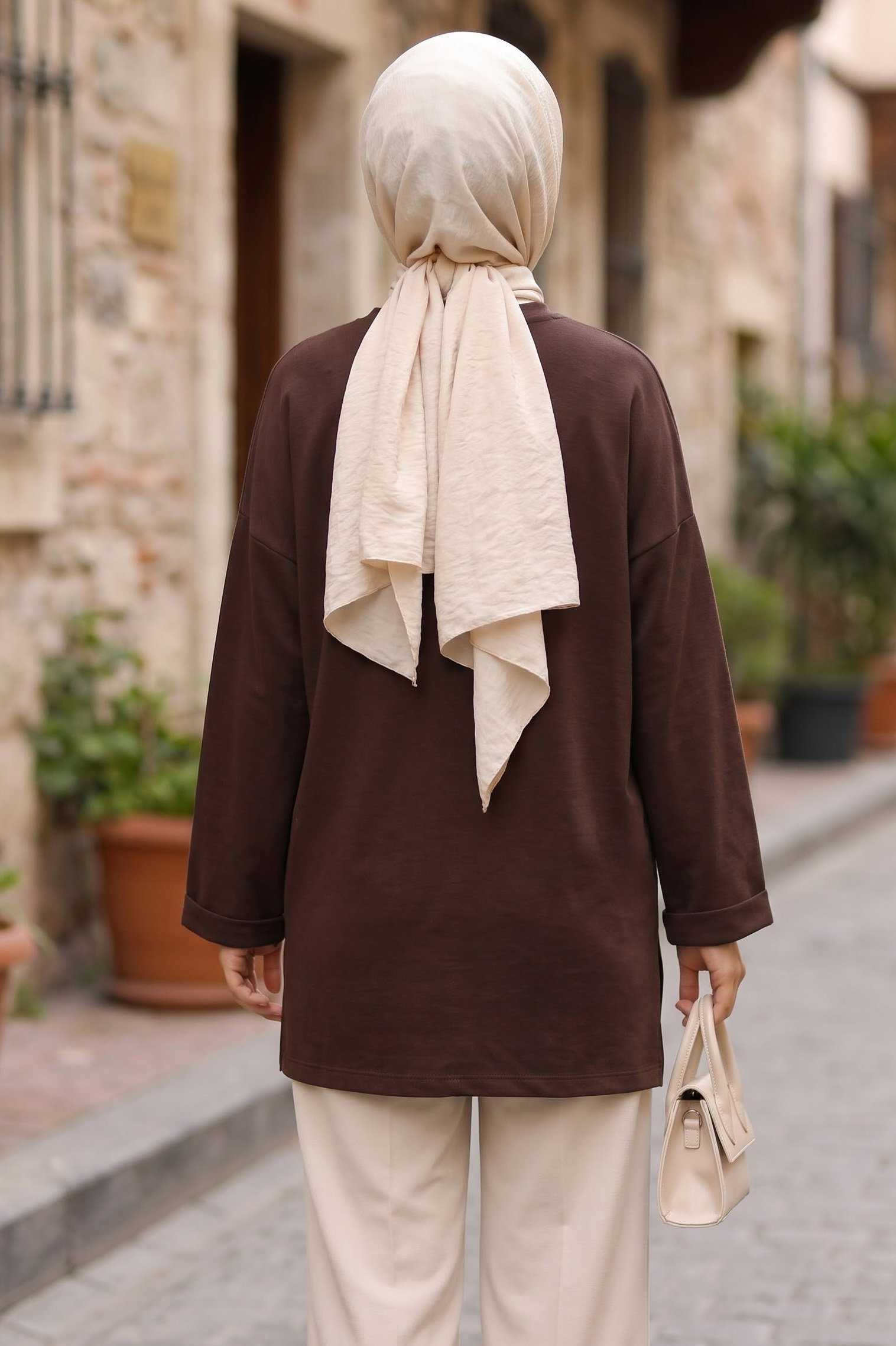 Yandan Yırtmaçlı Çimalı Tunik Kahve - 29327-KAHVE - 3