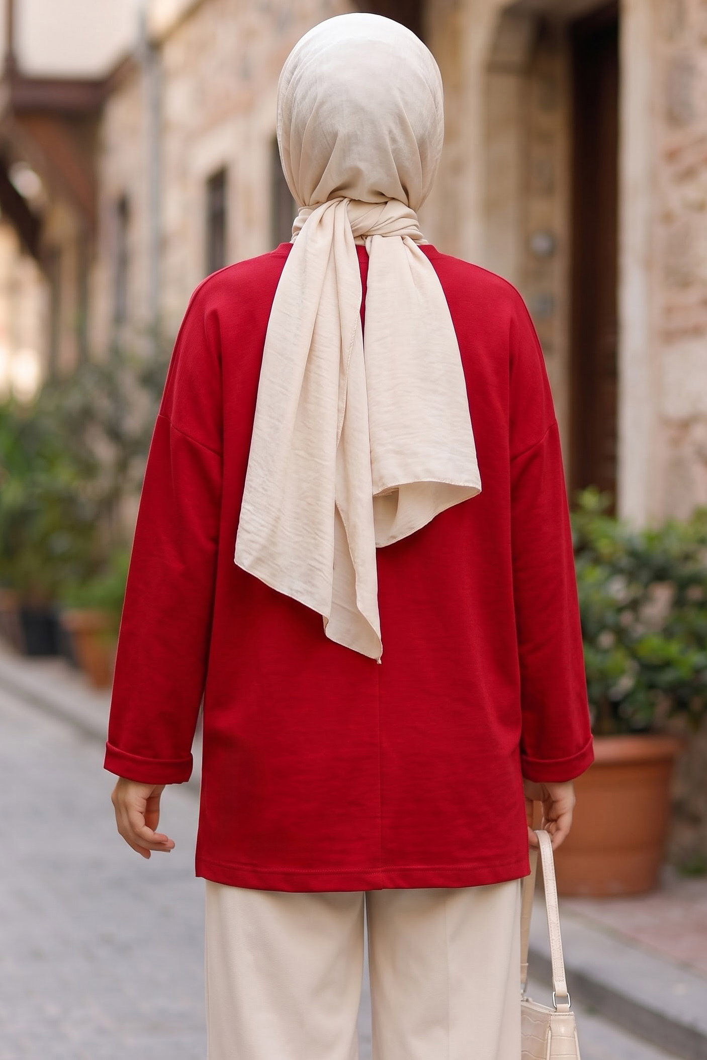 Yandan Yırtmaçlı Çimalı Tunik Kirmizi - 29327-KIRMIZI - 3
