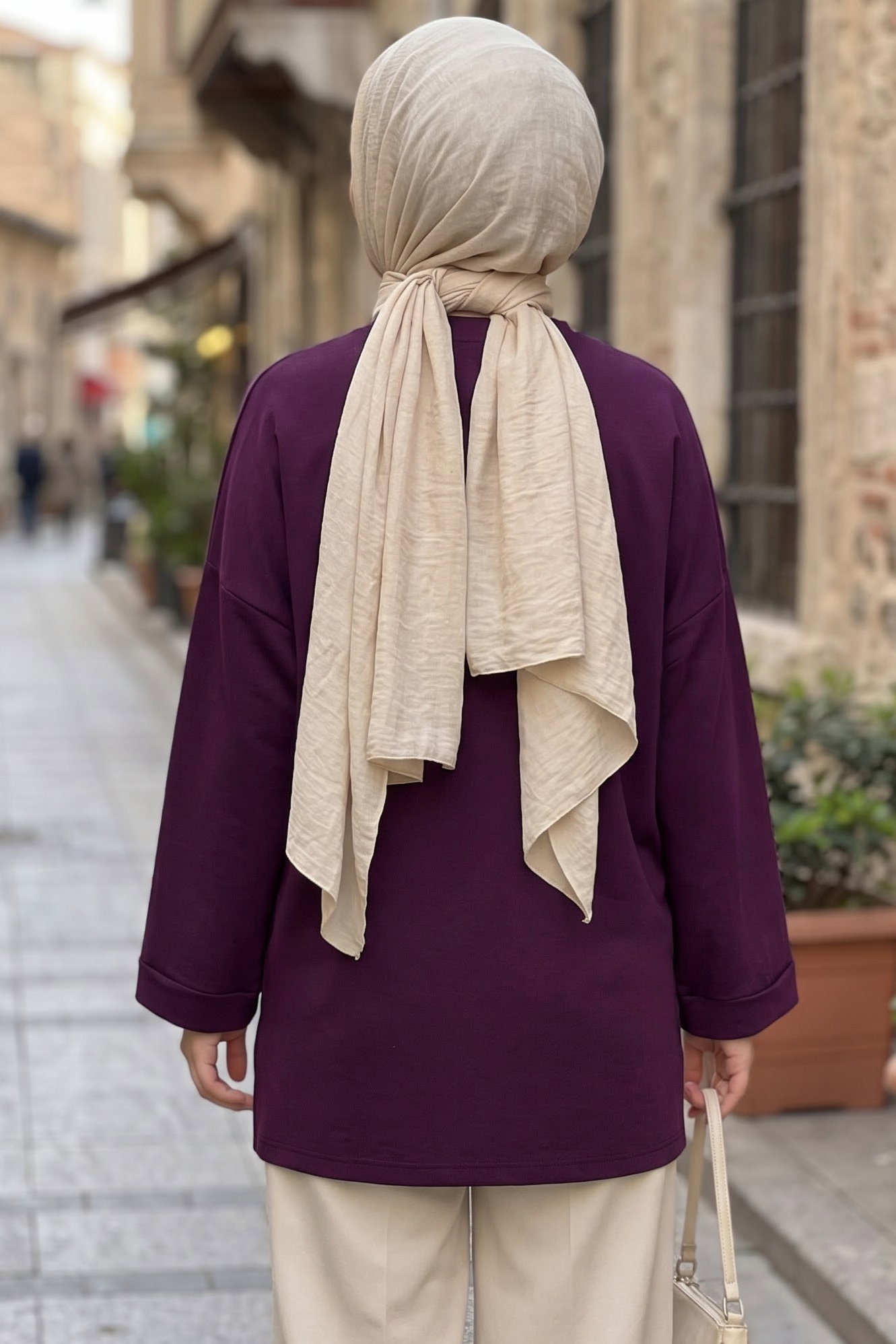 Yandan Yırtmaçlı Çimalı Tunik Mor - 29327-MOR - 3