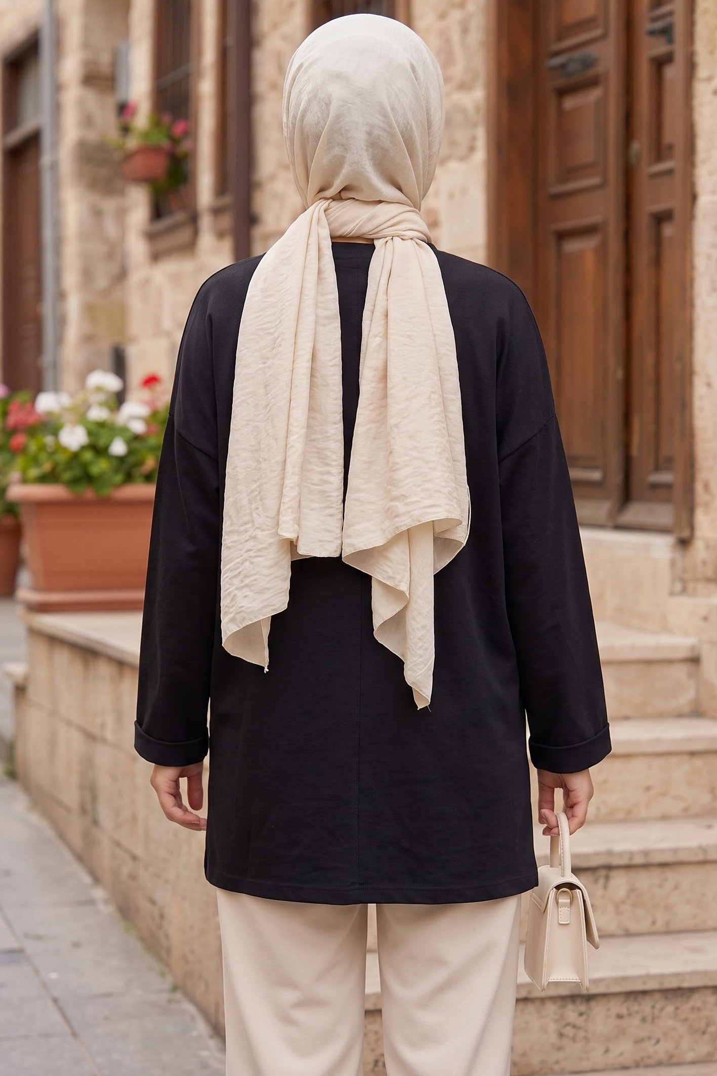 Yandan Yırtmaçlı Çimalı Tunik Siyah - 29327-SIYAH - 3