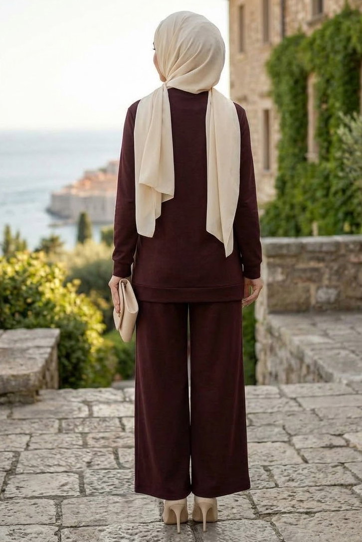 Yanı Fermuar Detaylı Oysh Modal Takım Bordo - 1360-BORDO - 3