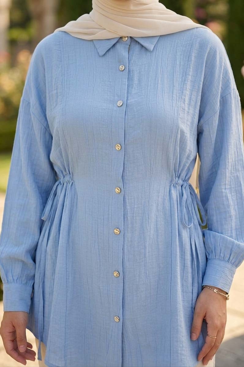 Yanlar Bağcık Detaylı Çilek Tunik - 1307-BEBE-MAVI - 2