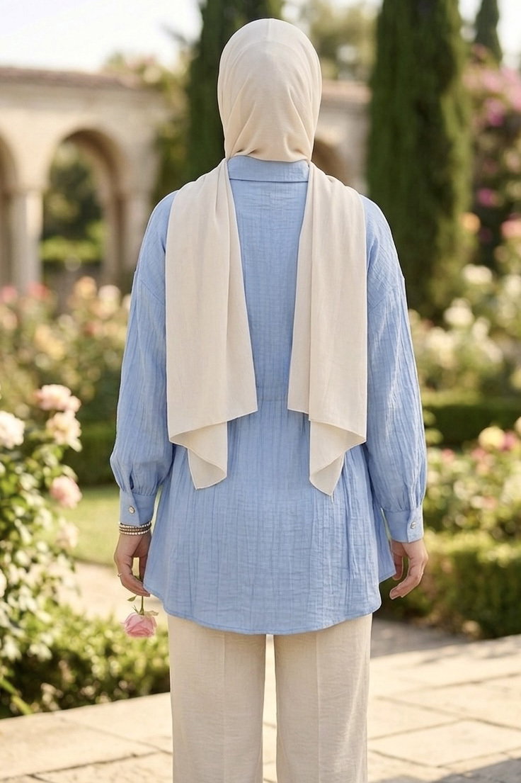 Yanlar Bağcık Detaylı Çilek Tunik - 1307-BEBE-MAVI - 4