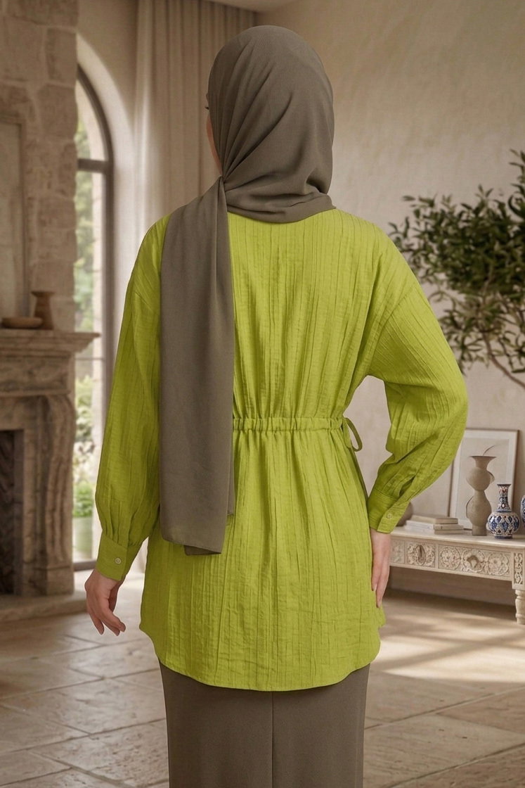 Yanlar Bağcık Detaylı Çilek Tunik - 1307-FISTIK-YESILI - 3