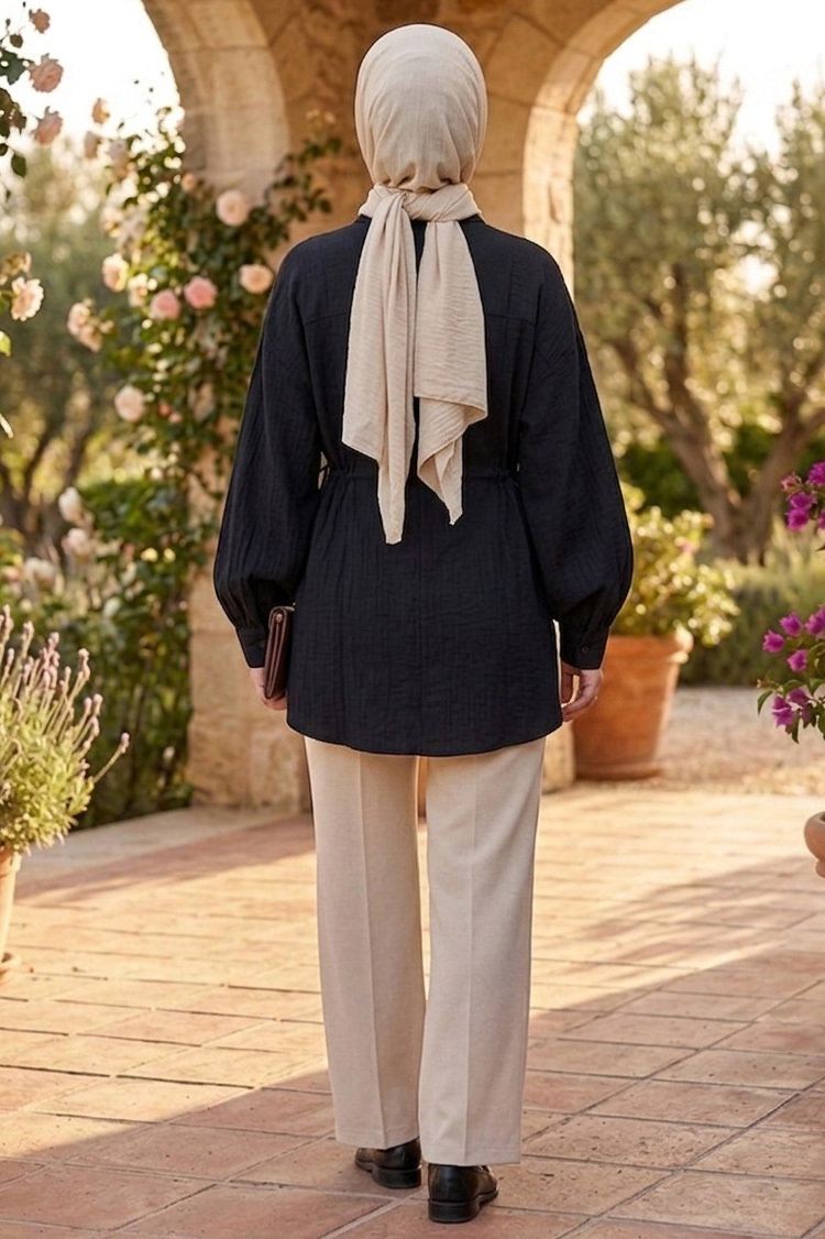 Yanlar Bağcık Detaylı Çilek Tunik - 1307-SIYAH - 3