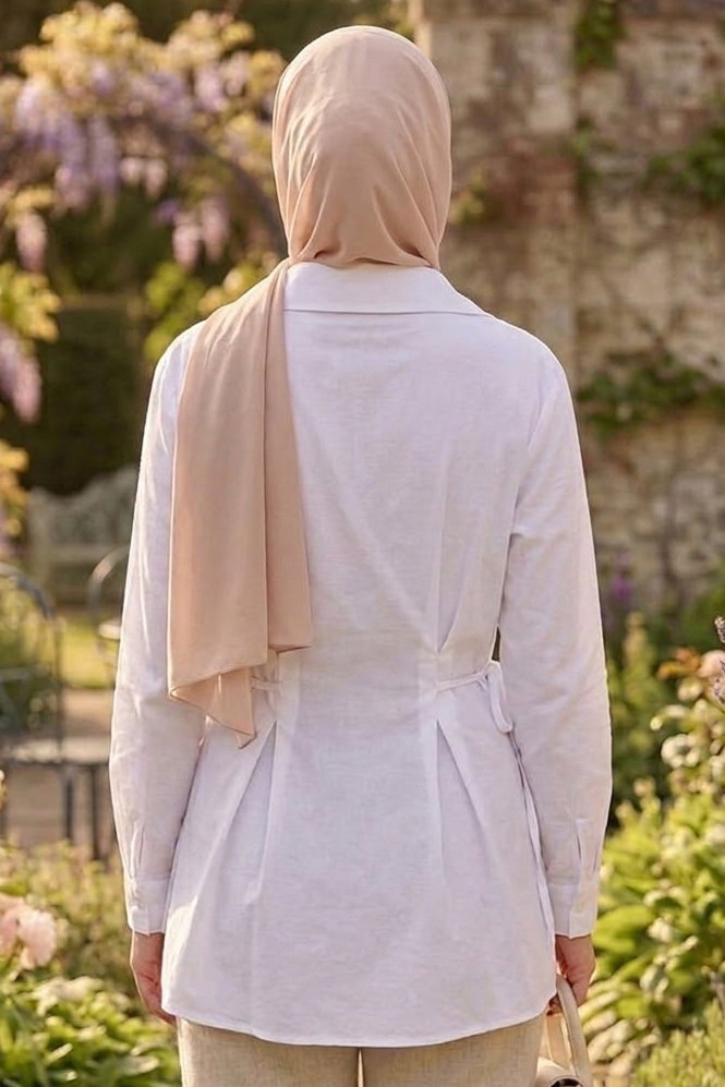 Yanlar Bağcık Detaylı Tunik Beyaz - 28725-BEYAZ - 3