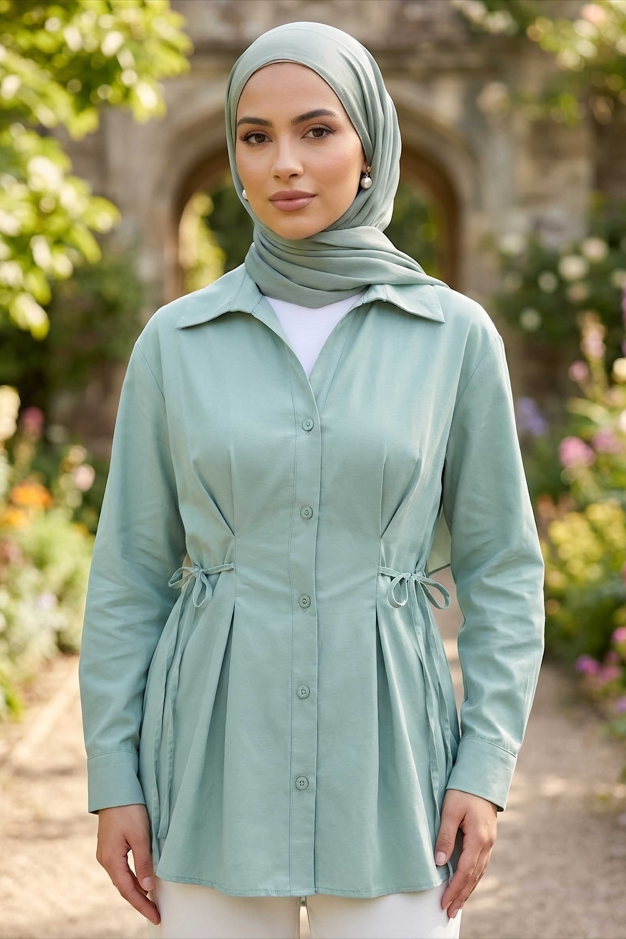 Yanlar Bağcık Detaylı Tunik Mint - 28725-MINT - 1