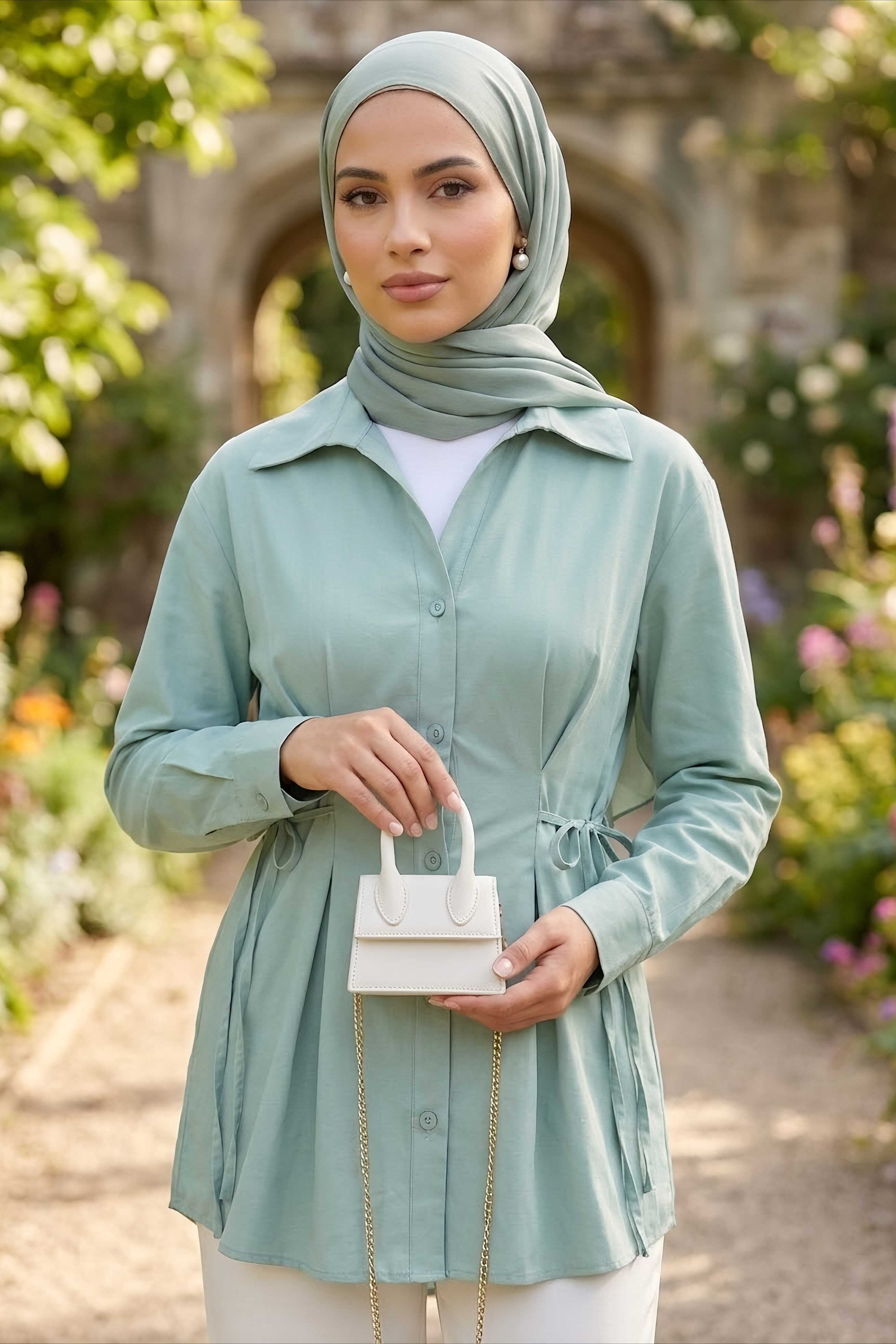 Yanlar Bağcık Detaylı Tunik Mint - 28725-MINT - 2