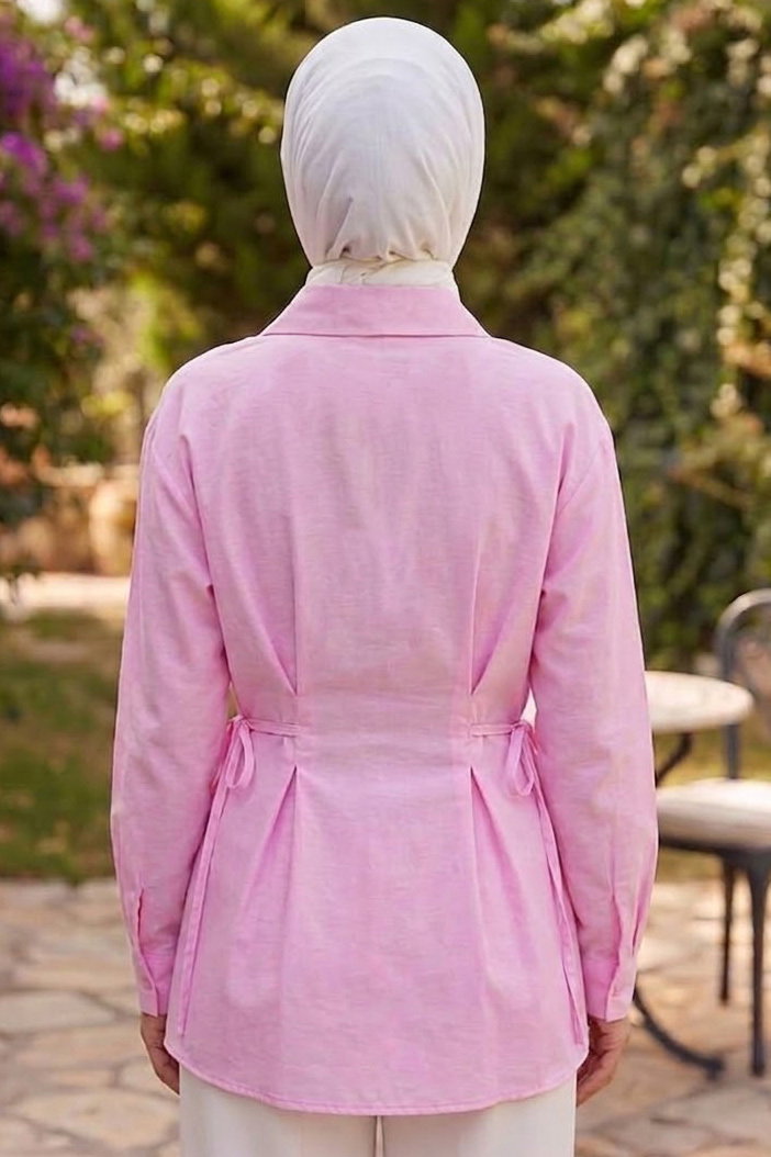 Yanlar Bağcık Detaylı Tunik Pembe - 28725-PEMBE - 3