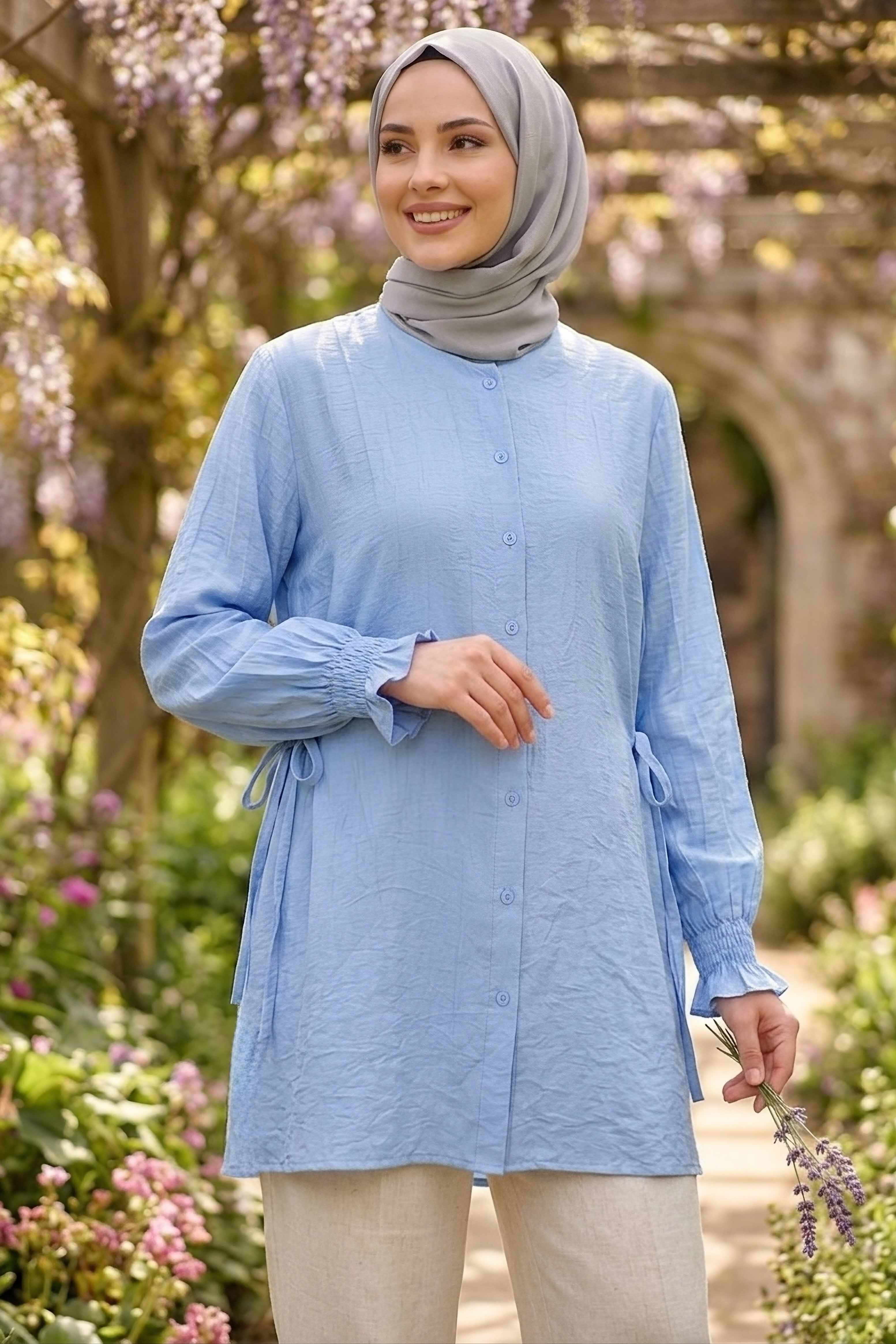 Yanları Bağcık Detaylı Çilek Tunik - 1302-BEBE-MAVI - 1