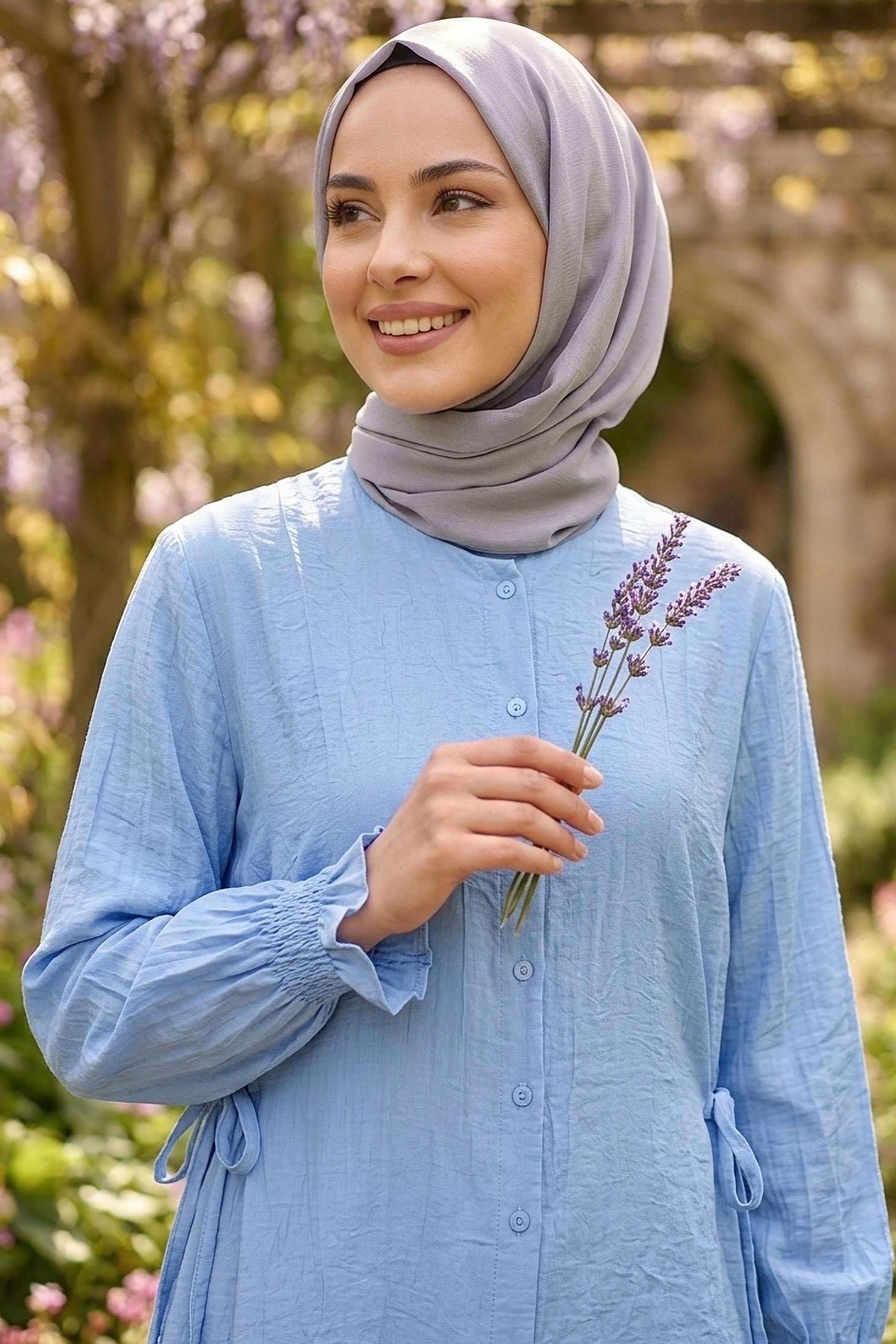 Yanları Bağcık Detaylı Çilek Tunik - 1302-BEBE-MAVI - 2