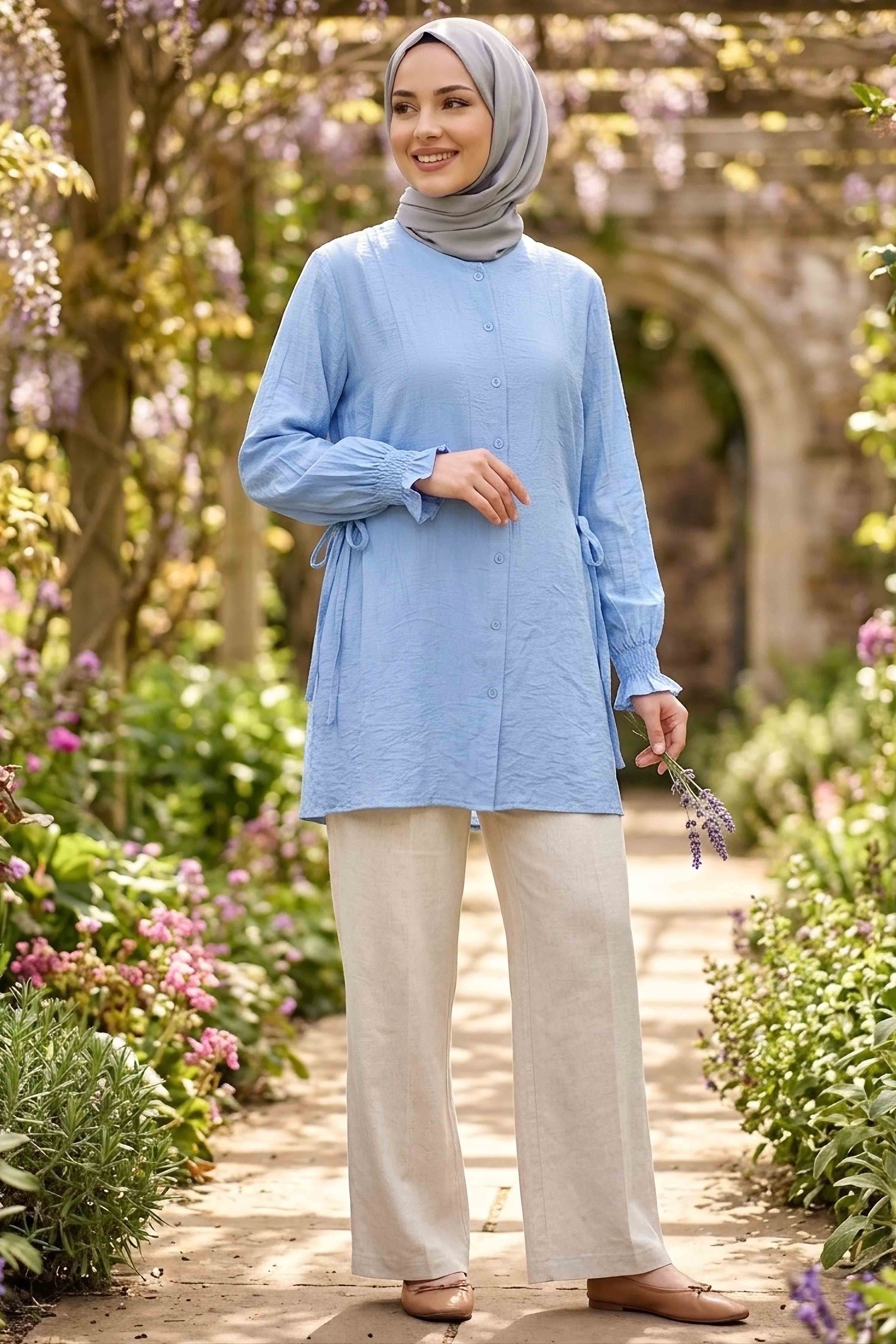 Yanları Bağcık Detaylı Çilek Tunik - 1302-BEBE-MAVI - 3