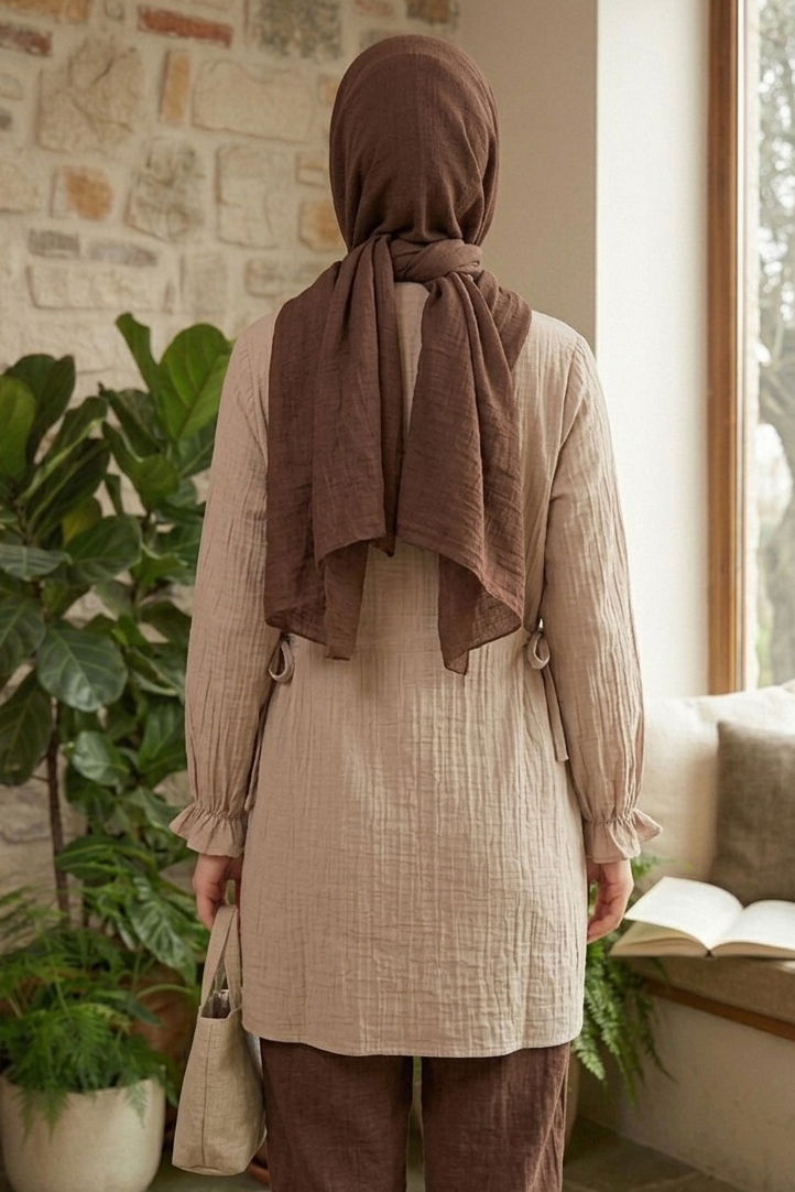 Yanları Bağcık Detaylı Çilek Tunik - 1302-BEJ - 4