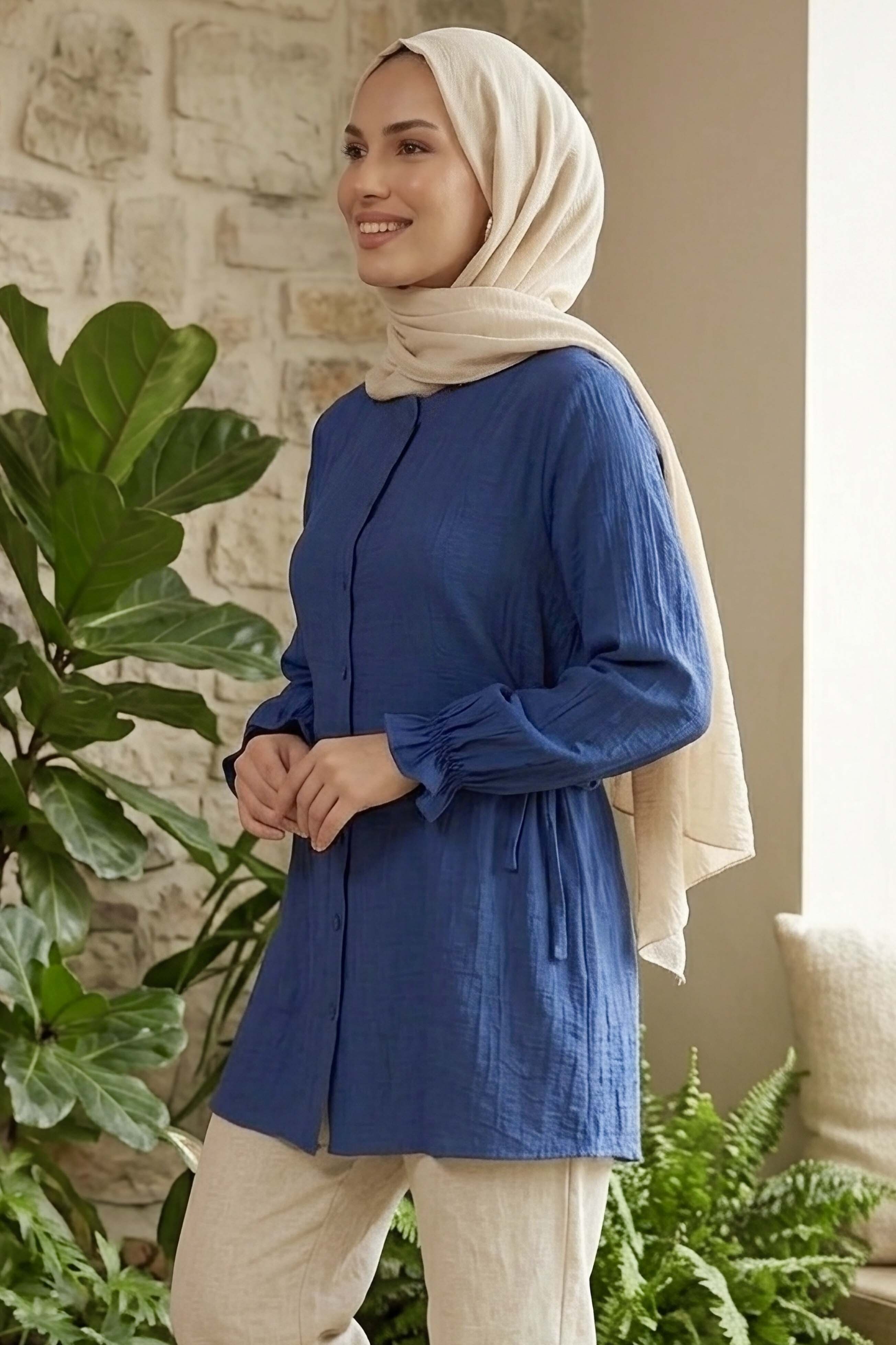 Yanları Bağcık Detaylı Çilek Tunik - 1302-INDIGO - 2