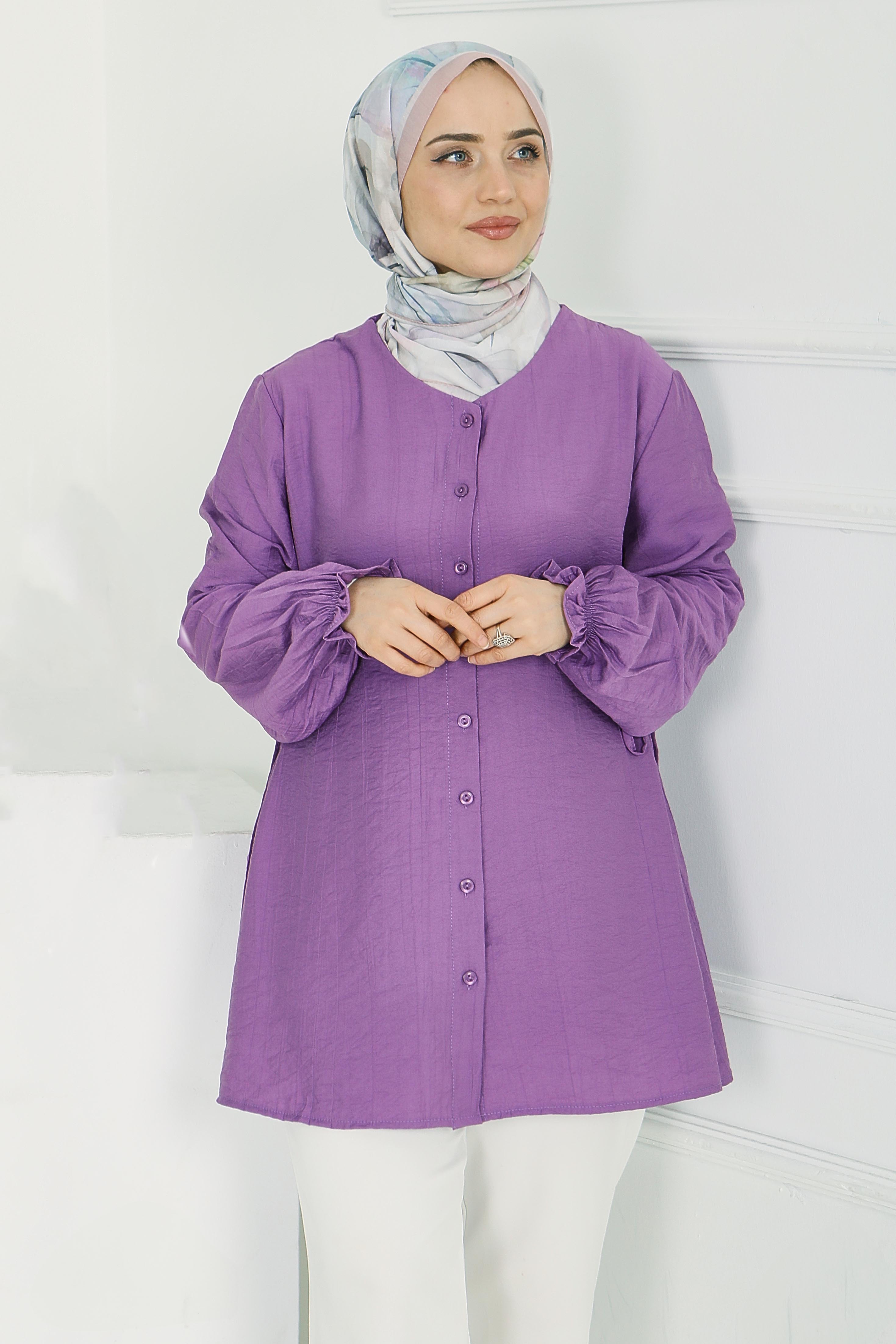 Yanları Bağcık Detaylı Çilek Tunik - 1302-LILA - 2