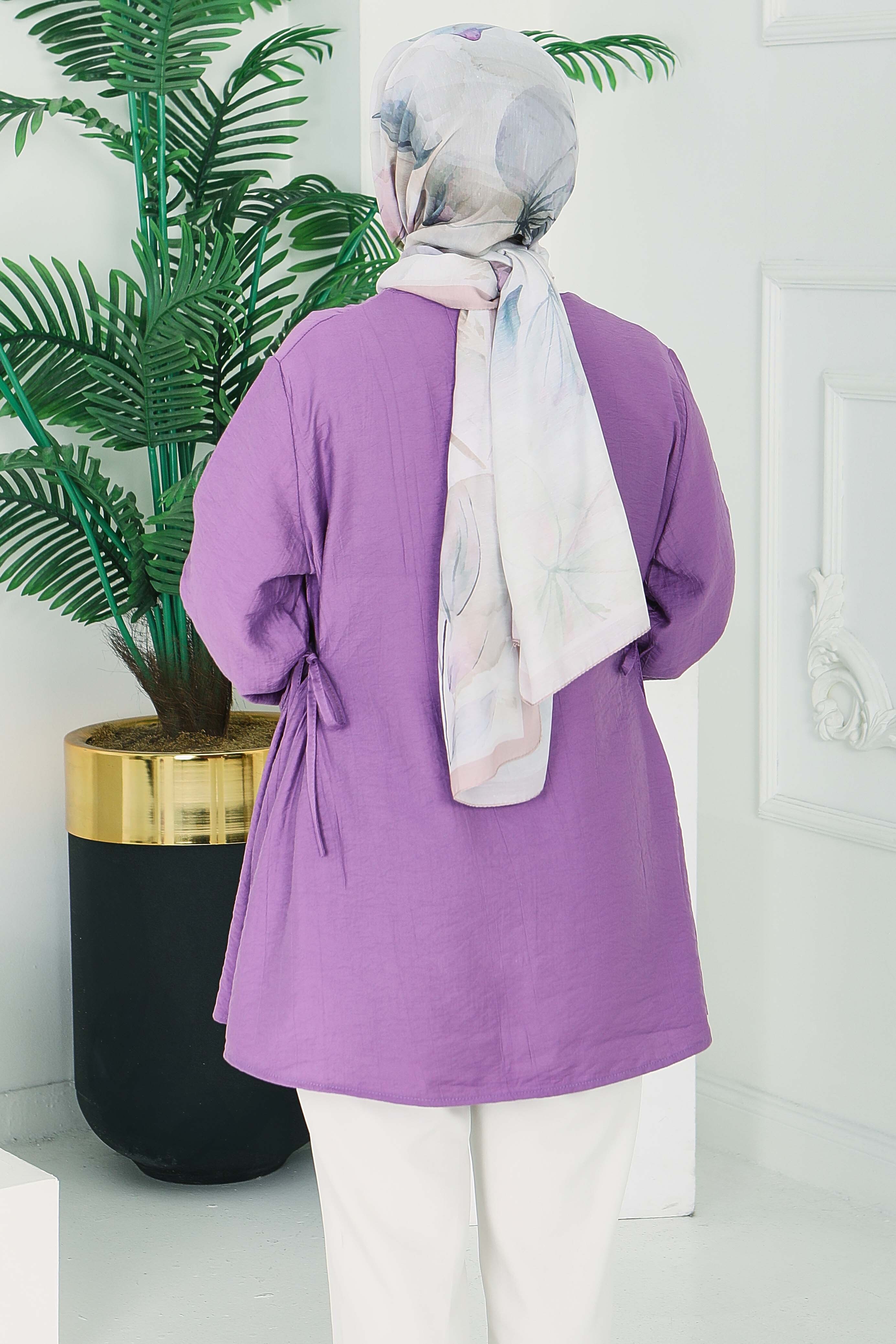 Yanları Bağcık Detaylı Çilek Tunik - 1302-LILA - 3