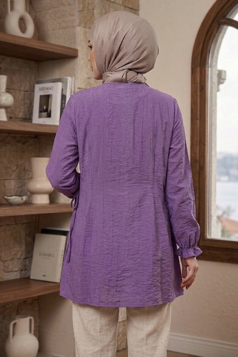 Yanları Bağcık Detaylı Çilek Tunik - 1302-LILA - 3