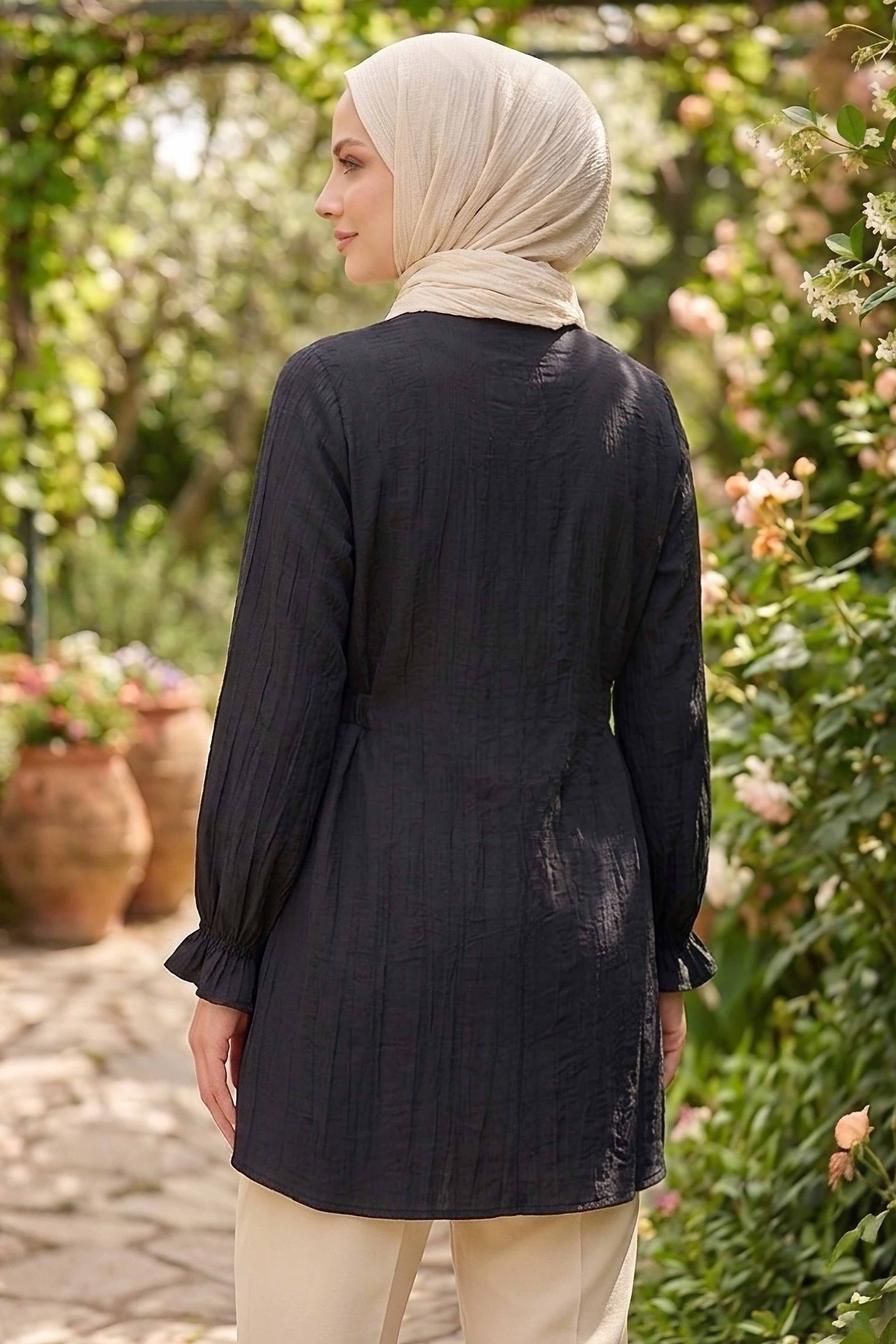 Yanları Bağcık Detaylı Çilek Tunik - 1302-SIYAH - 3