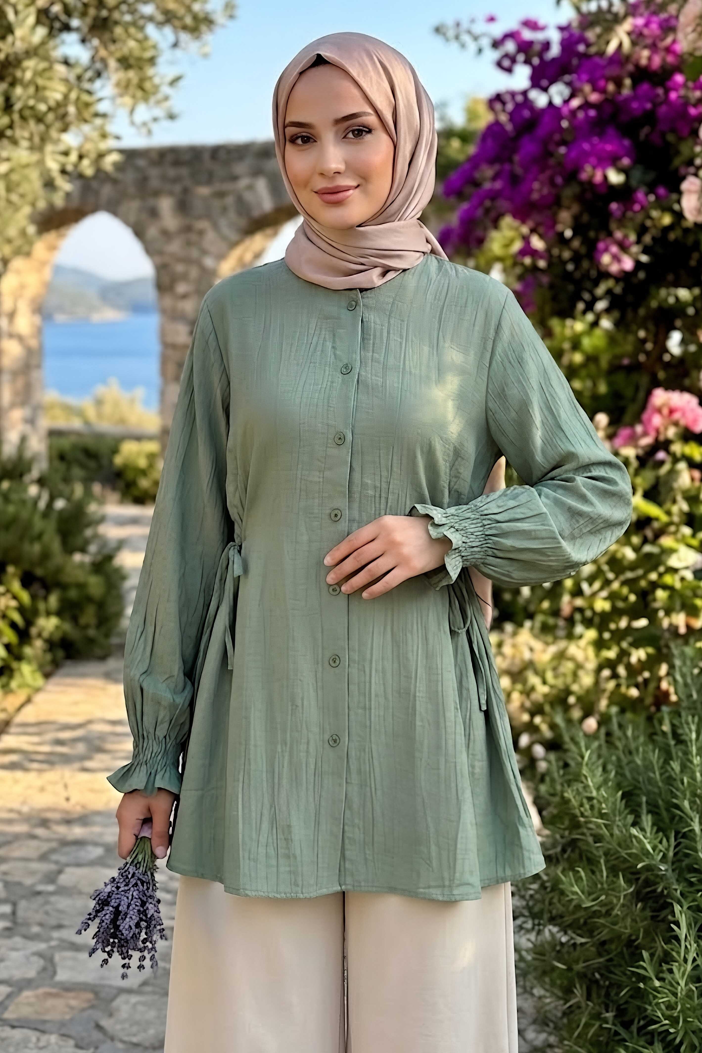 Yanları Bağcık Detaylı Çilek Tunik Haki - 1302-HAKI - 1