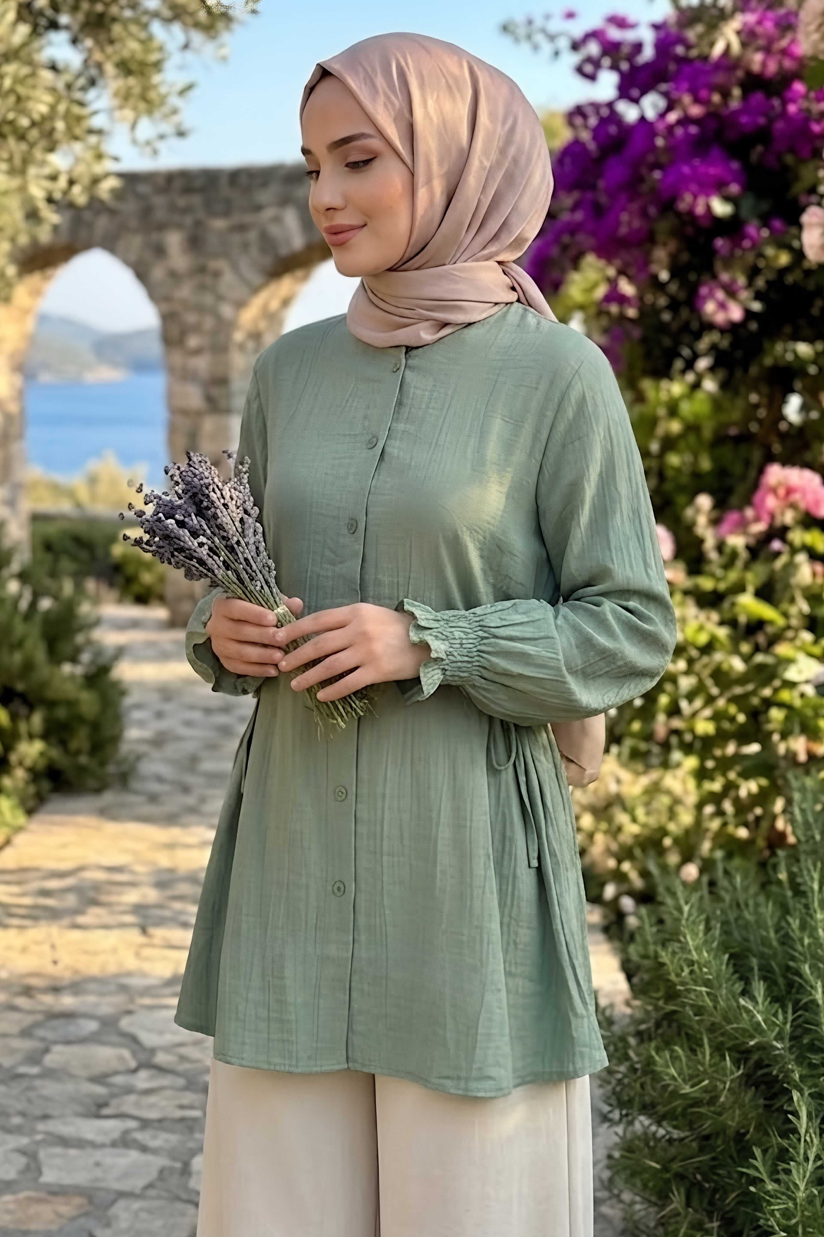 Yanları Bağcık Detaylı Çilek Tunik Haki - 1302-HAKI - 2