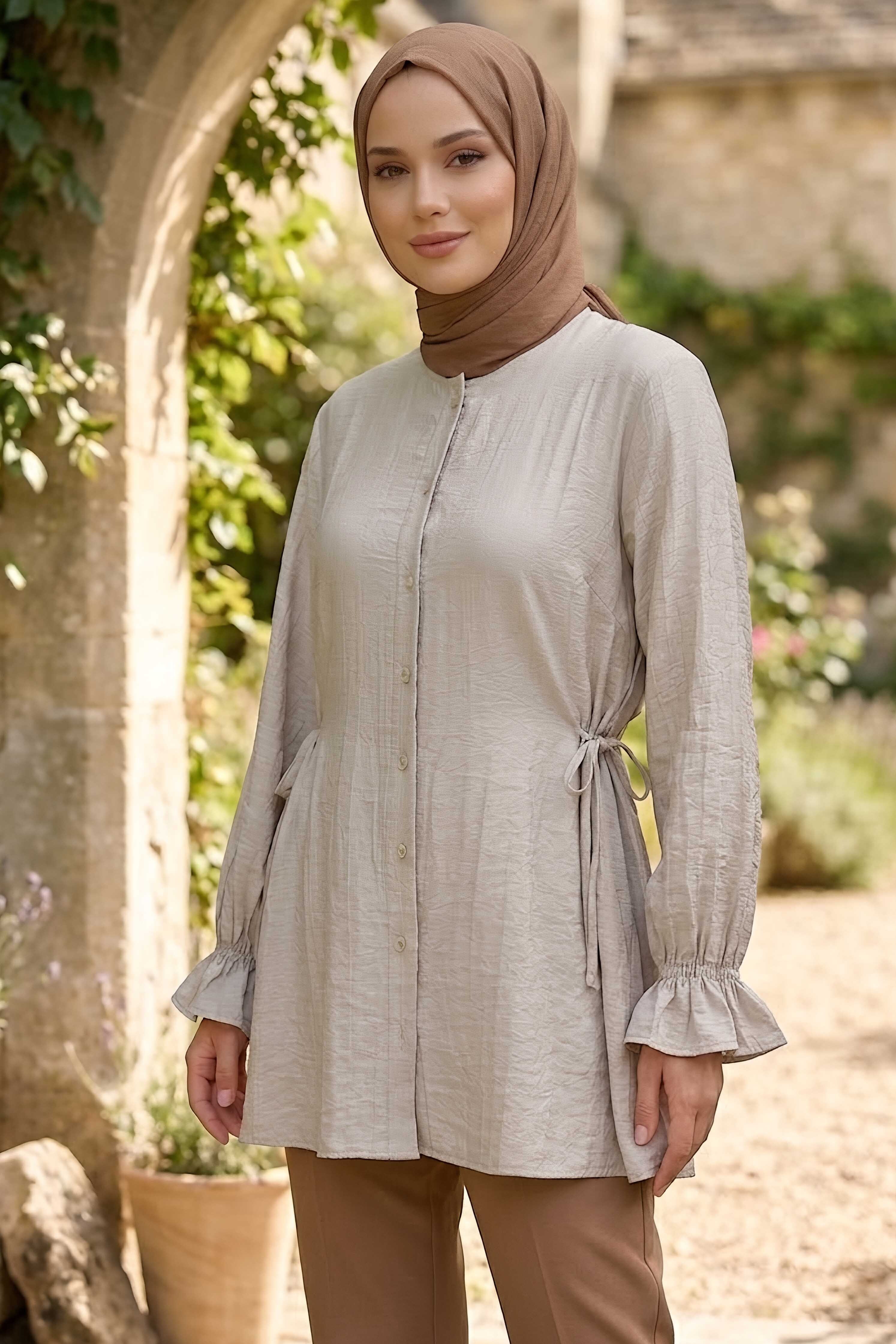 Yanları Bağcık Detaylı Çilek Tunik Taş - 1302-TAS - 1