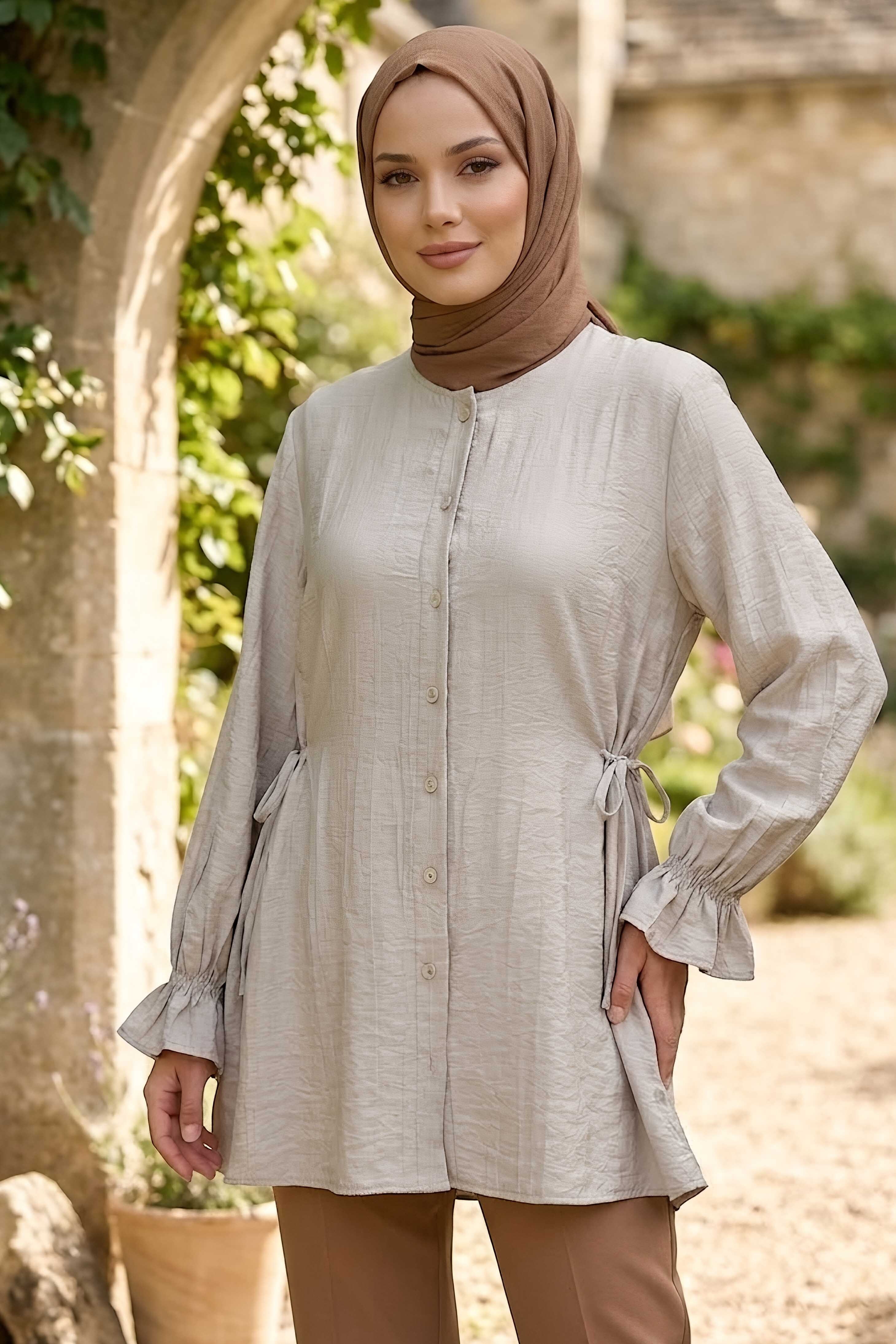 Yanları Bağcık Detaylı Çilek Tunik Taş - 1302-TAS - 2