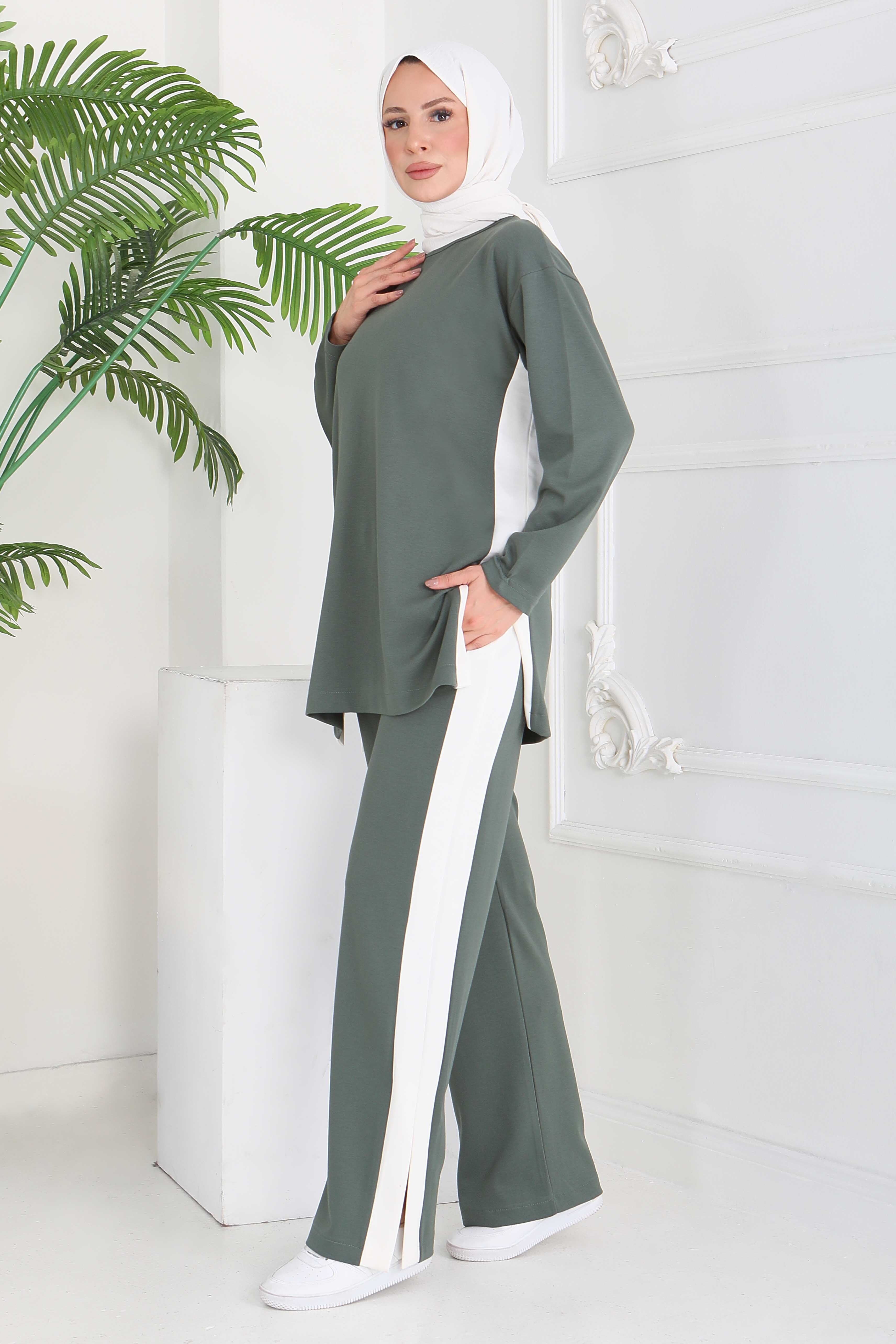 Yanları Garnili Modal İkili Takım - 28146-HAKI - 1