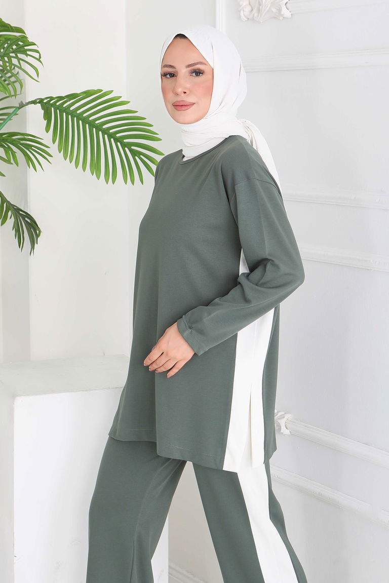 Yanları Garnili Modal İkili Takım - 28146-HAKI - TOFİSA