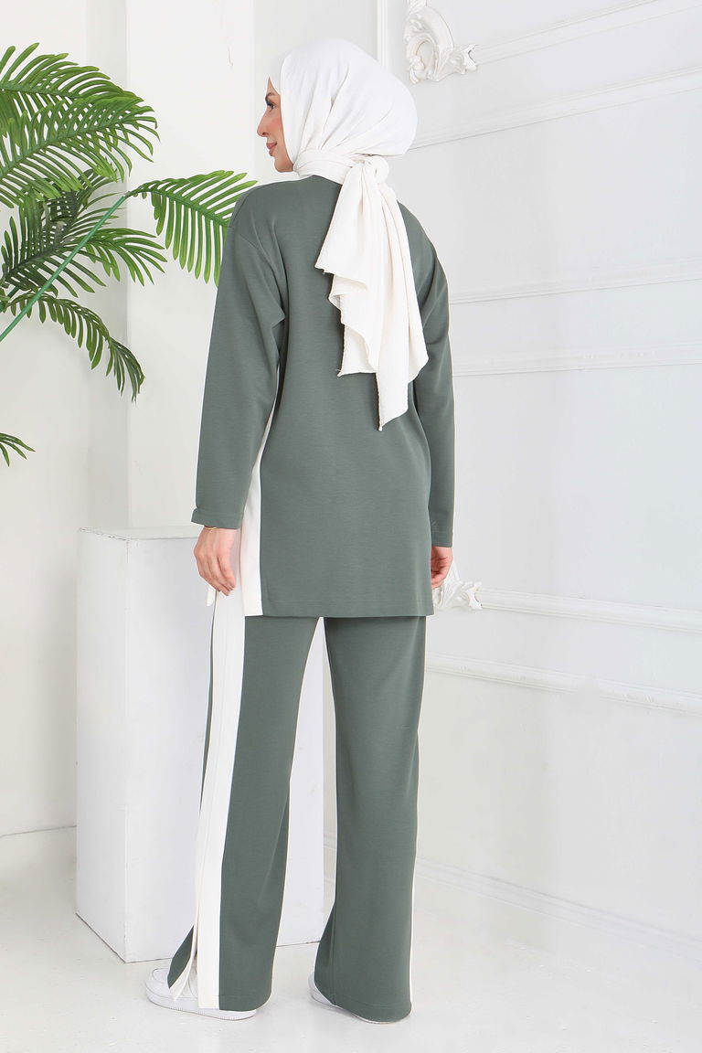 Yanları Garnili Modal İkili Takım - 28146-HAKI - TOFİSA