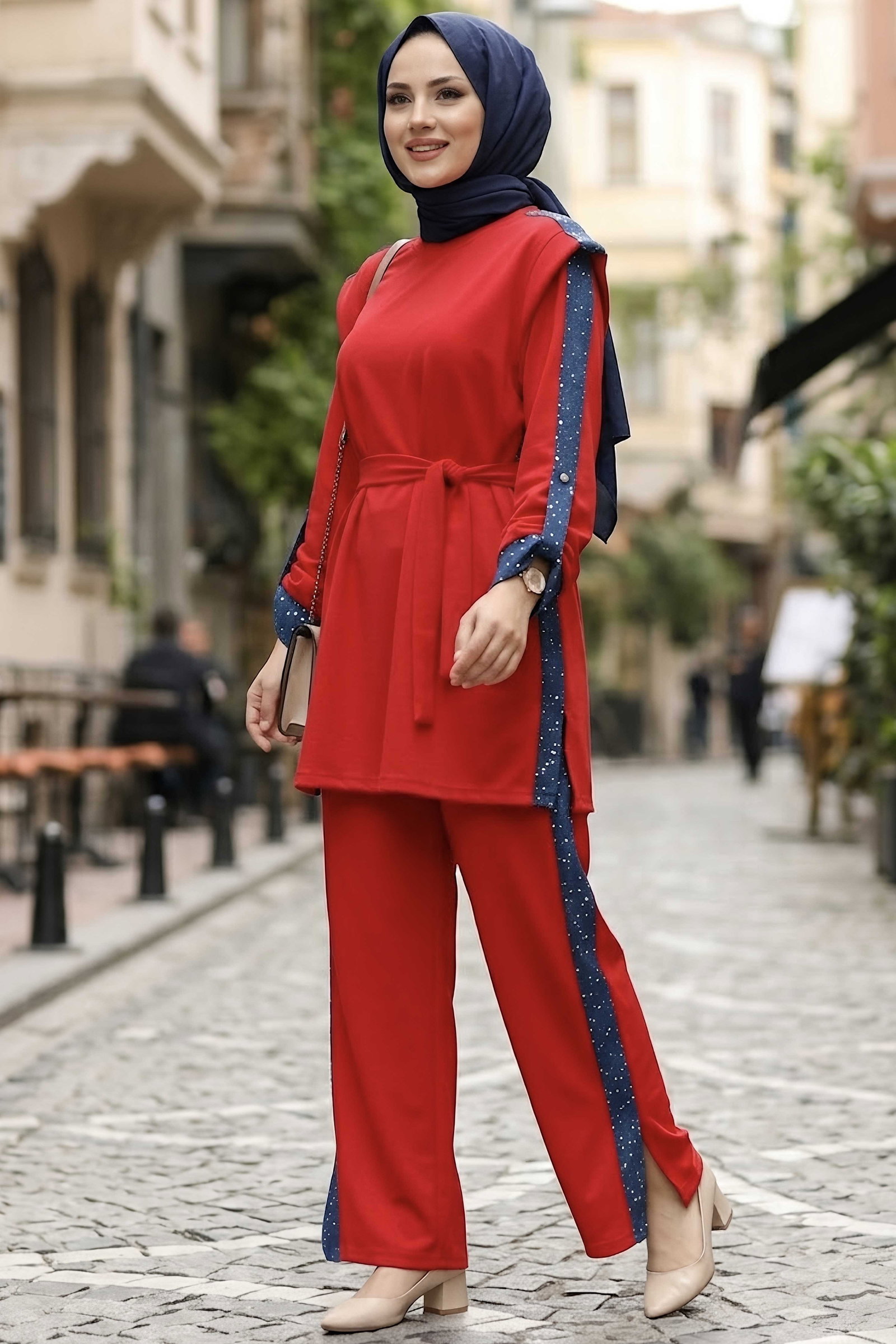 Yanları Pul Şerit Detaylı Oysh Modal Takım Kirmizi - 29152-KIRMIZI - 1