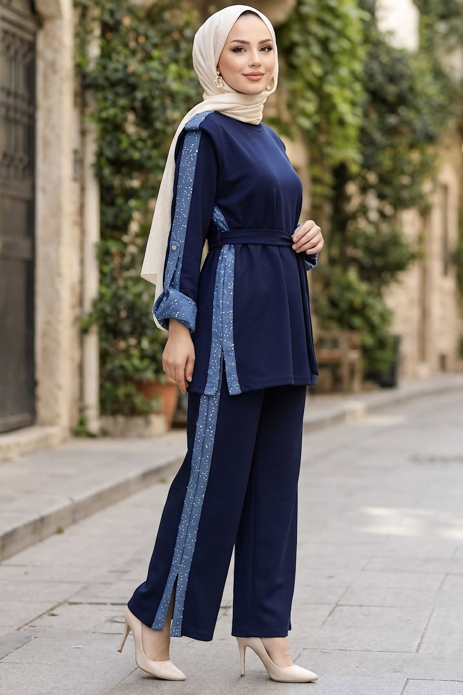 Yanları Pul Şerit Detaylı Oysh Modal Takım Lacivert - 29152-LACIVERT - 1