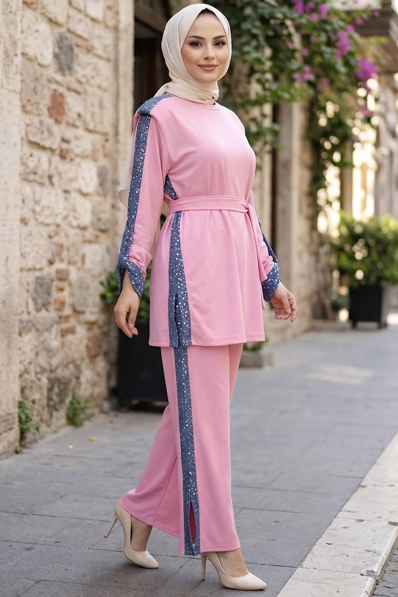 Yanları Pul Şerit Detaylı Oysh Modal Takım Pembe - 29152-PEMBE - 1